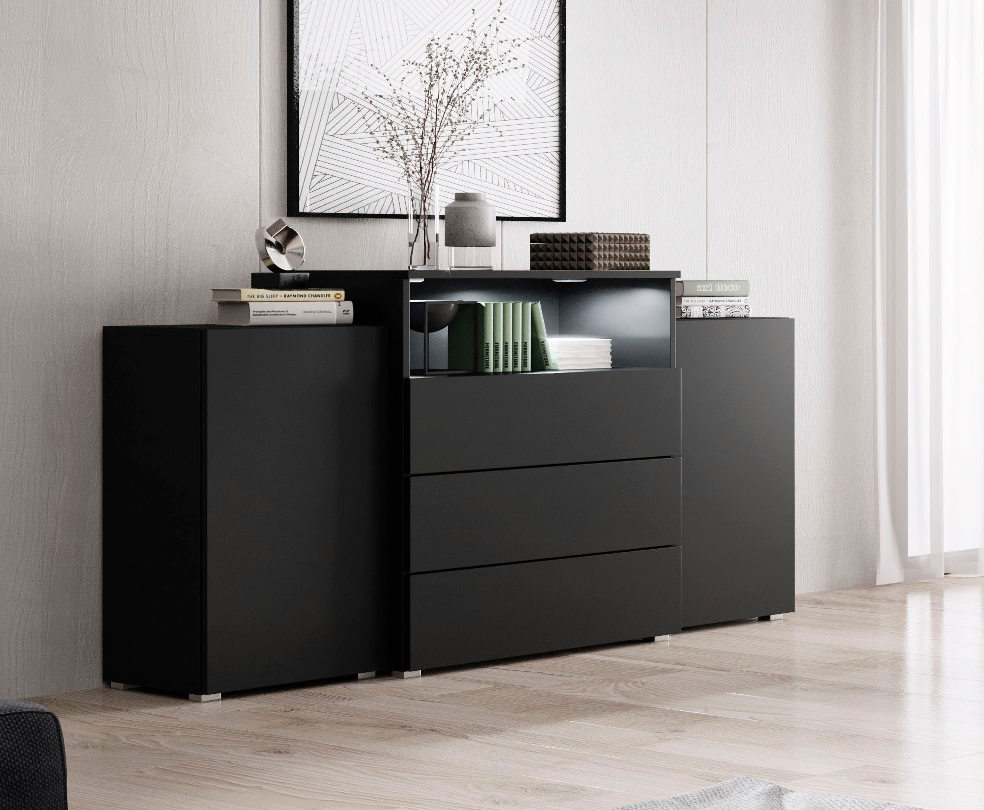 INOSIGN Sideboard »URBAN III«, Moderne Kommode mit 3 Schubladen und 4 Fächern, Breite 150 cm