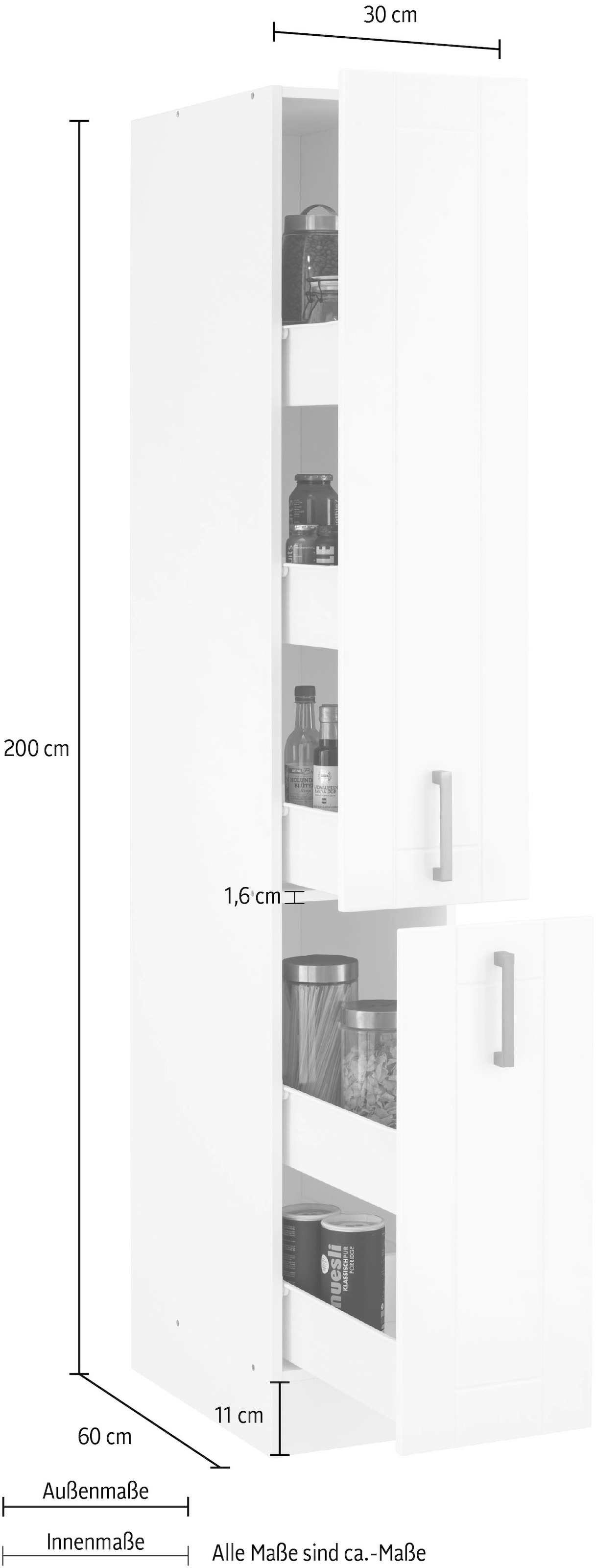 HELD MÖBEL Apothekerschrank »Tinnum«, 30 cm breit, 200 cm hoch,  Metallgriffe, MDF Fronten, Auszüge auf Raten bestellen