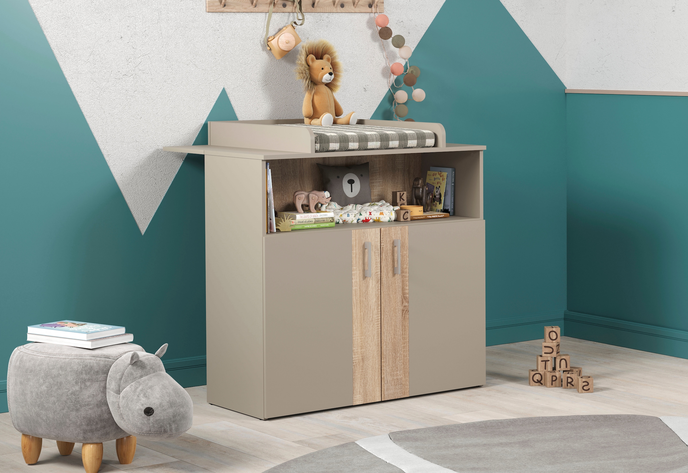trendteam Babymöbel-Set »Beja« Set, 3 tlg. Gitterbett, Wickelkommode und Kleiderschrank - silberfarbene Griffe