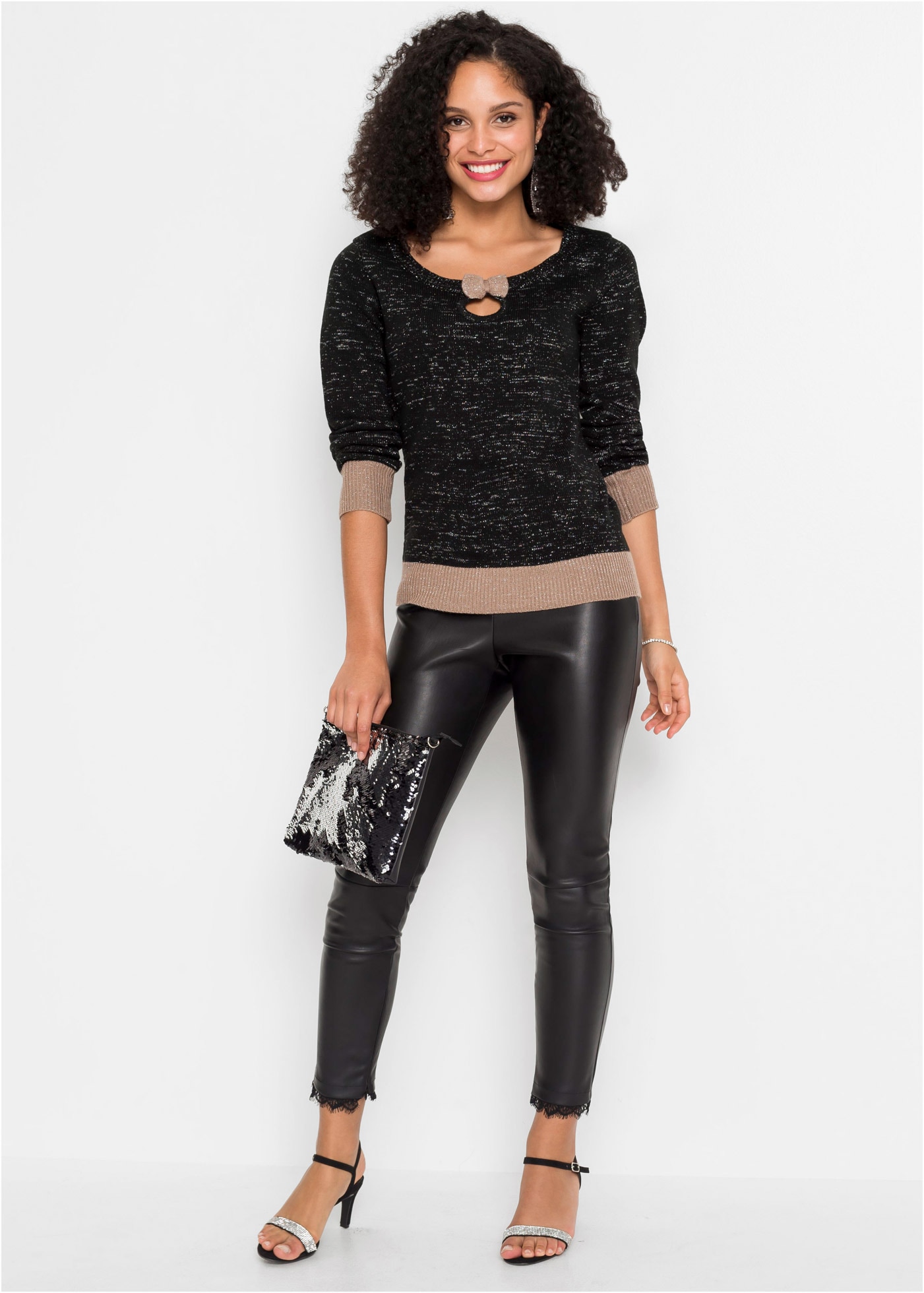 bonprix Strickpullover aus Polyacryl und metallisierten Fasern, mit dekorativer Schleife