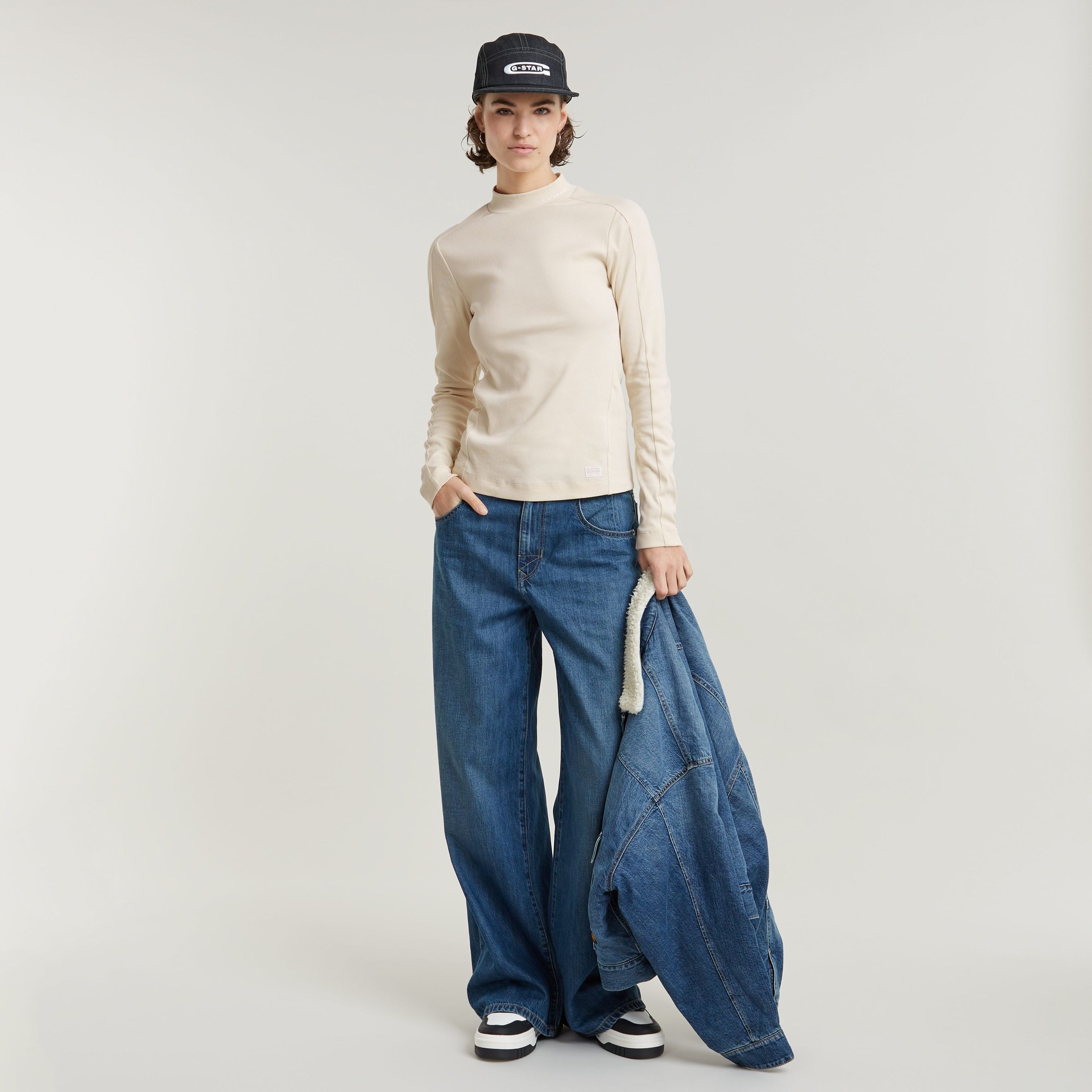 G-STAR Longsleeve »Rib Mock Top«, mit Markenschriftzug am Kragen