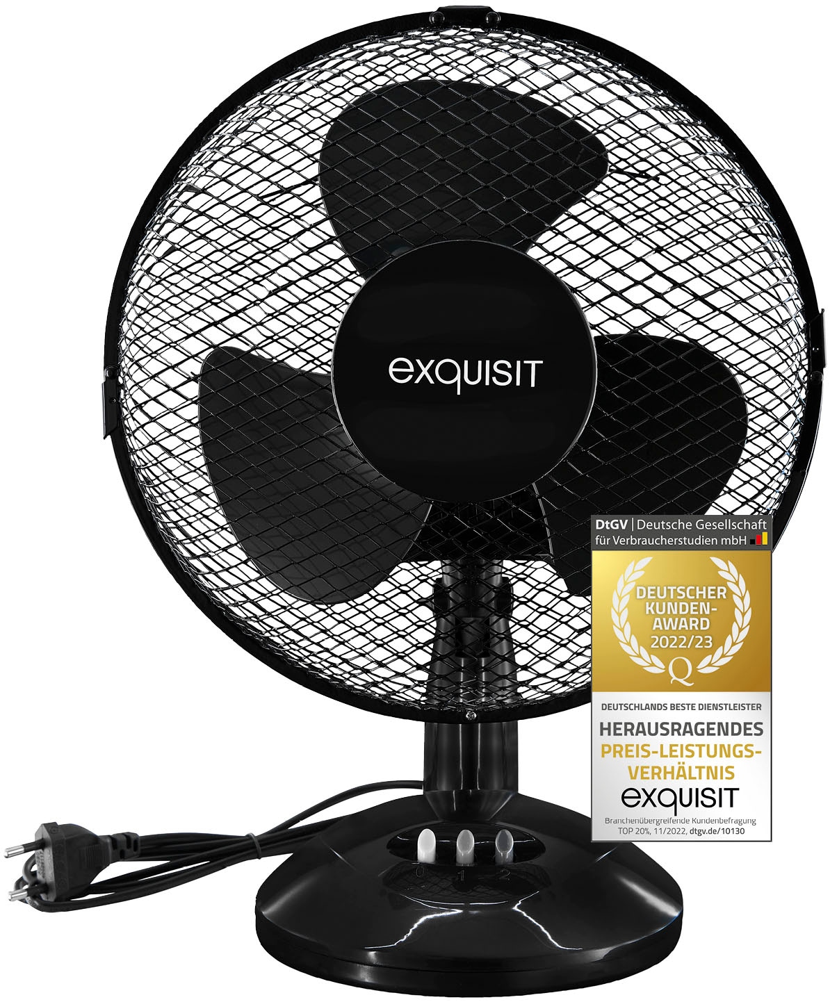 exquisit Tischventilator »VT 33057 sw«, Ø 23 cm, inkl. Oszillation & 30 W Leistung