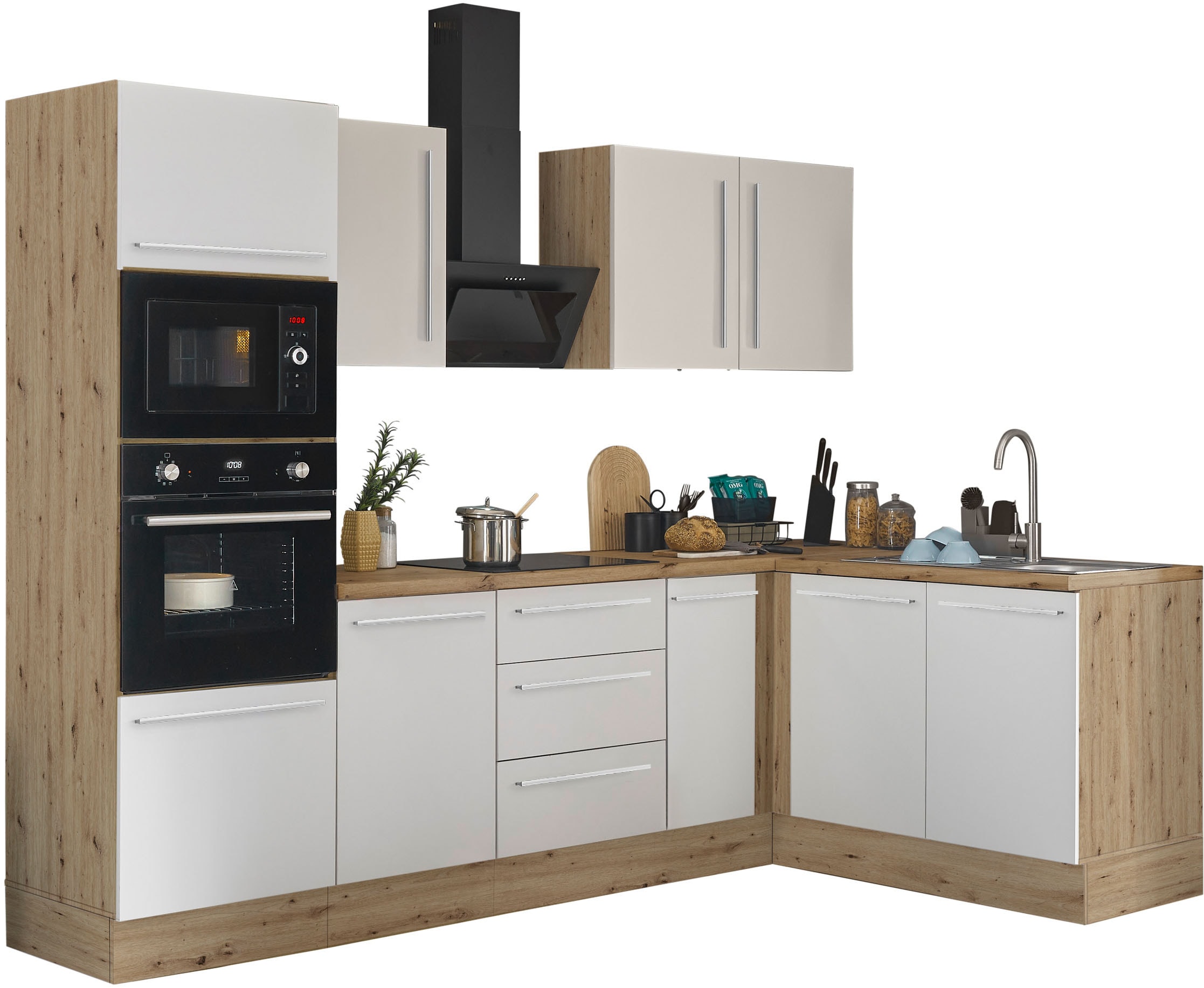 KOCHSTATION Winkelküche »Florida, Stellbreite 270x165 cm«, wahlweise mit E-Geräten, mit Softclose für Türen und Schubkästen