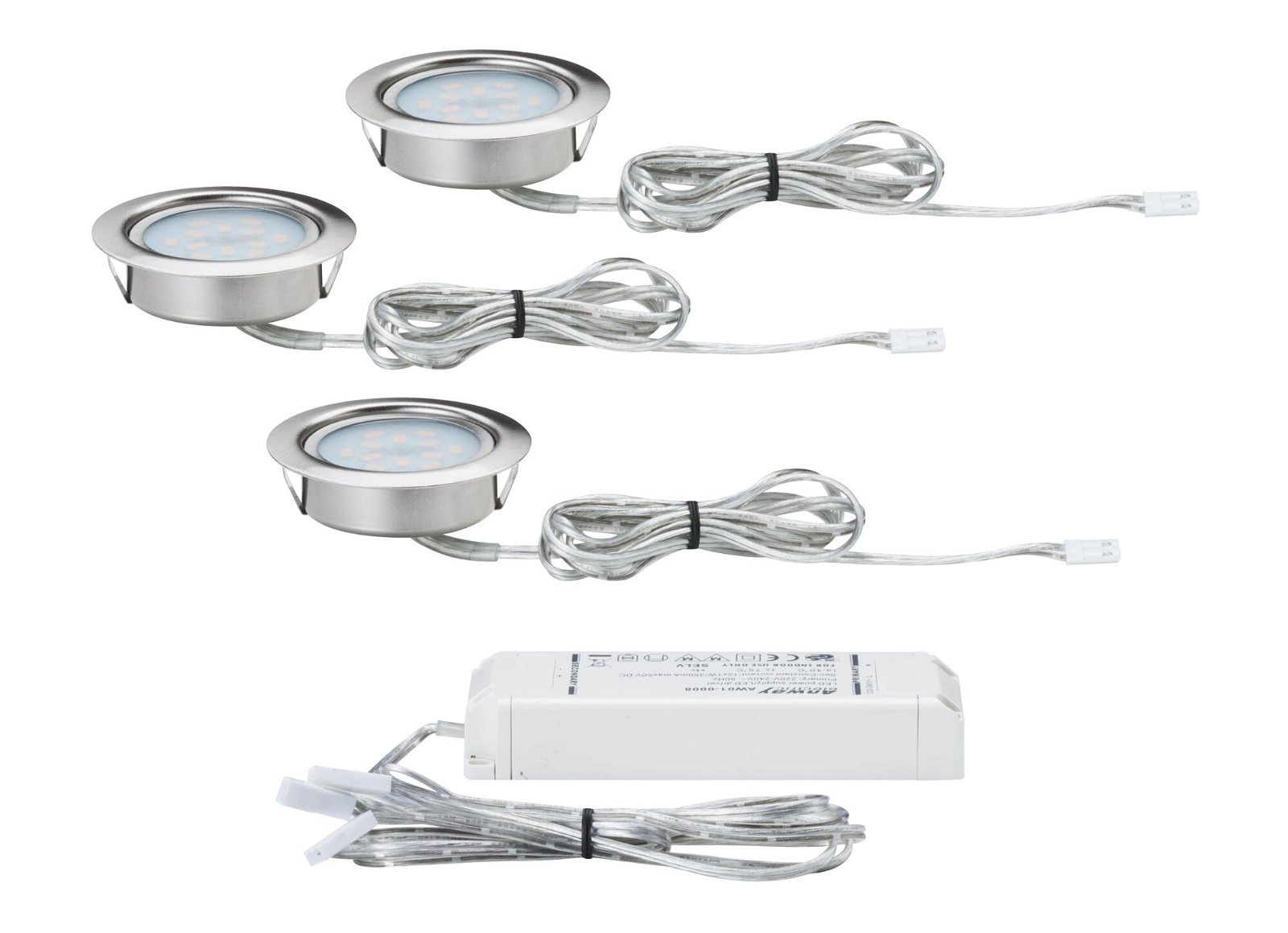 Paulmann Unterschrankleuchte »3x4,5W 12VA 230V/350mA 65mm Metall Eisen gebürstet, 3er Set«, 3 flammig, LED Möbel Einbauleuchten Set