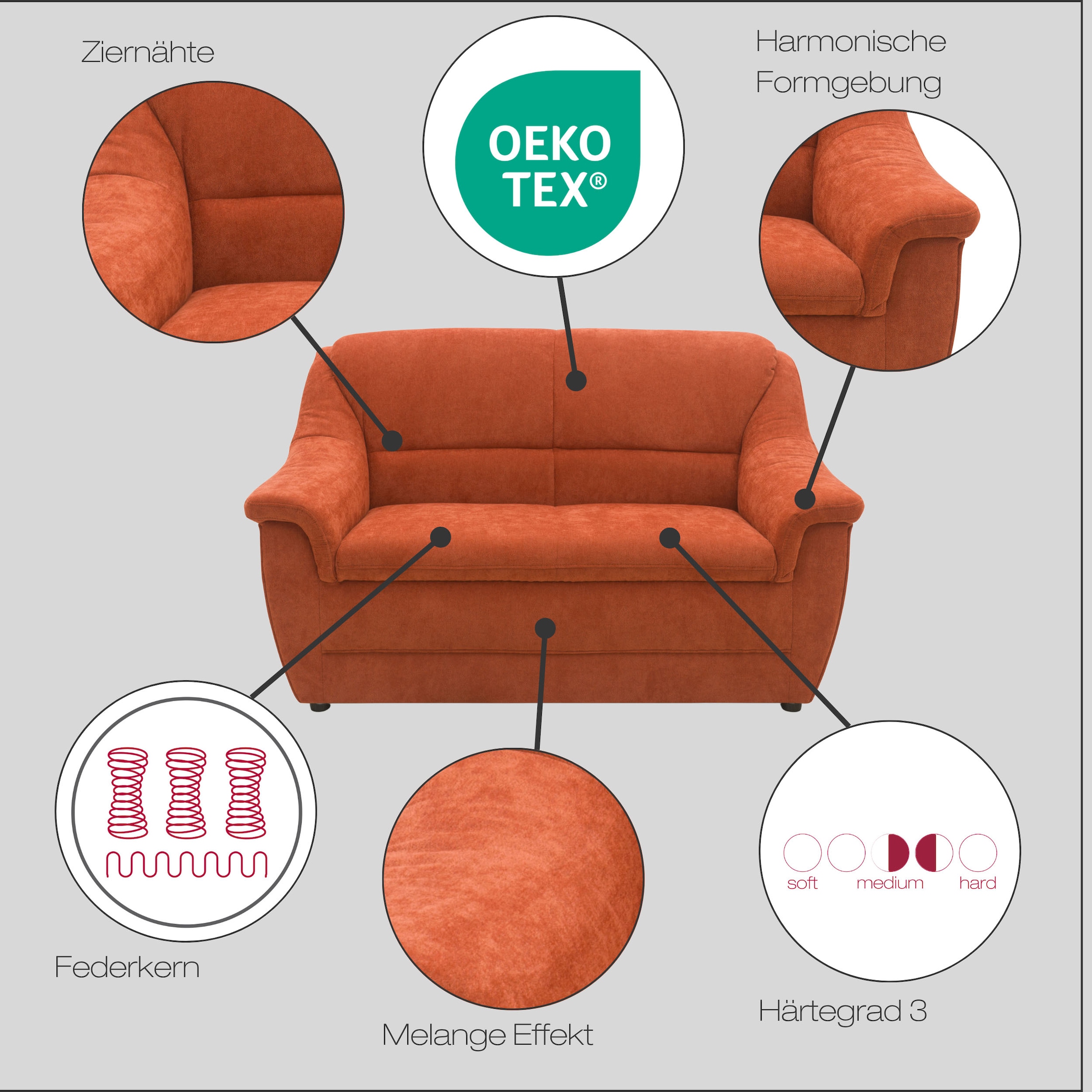 DOMO collection 2-Sitzer »Lale, zeitloses und komfortables Sofa, bequeme Armlehnen, Breite 155cm«
