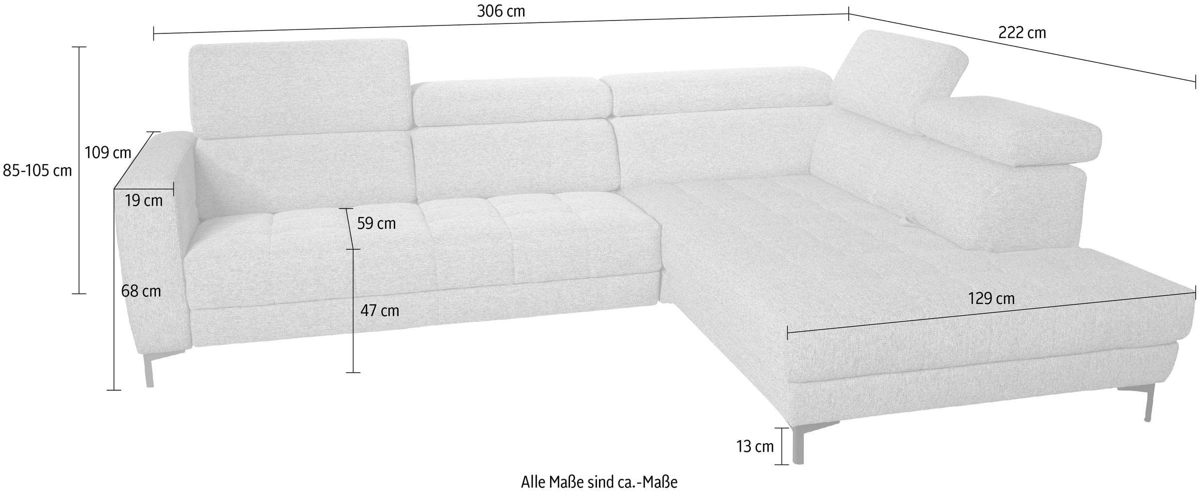 alina Ecksofa »Bahira«, Inkl. Rückenlehnen- und Sitztiefenverstellung, Breite 306 cm