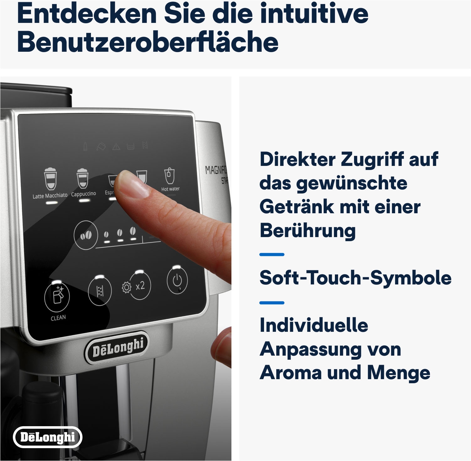 De'Longhi Kaffeevollautomat »Magnifica Start ECAM220.80.SB«, intuitives Bedienfeld mit Soft-Touch-Symbolen, silber-schwarz