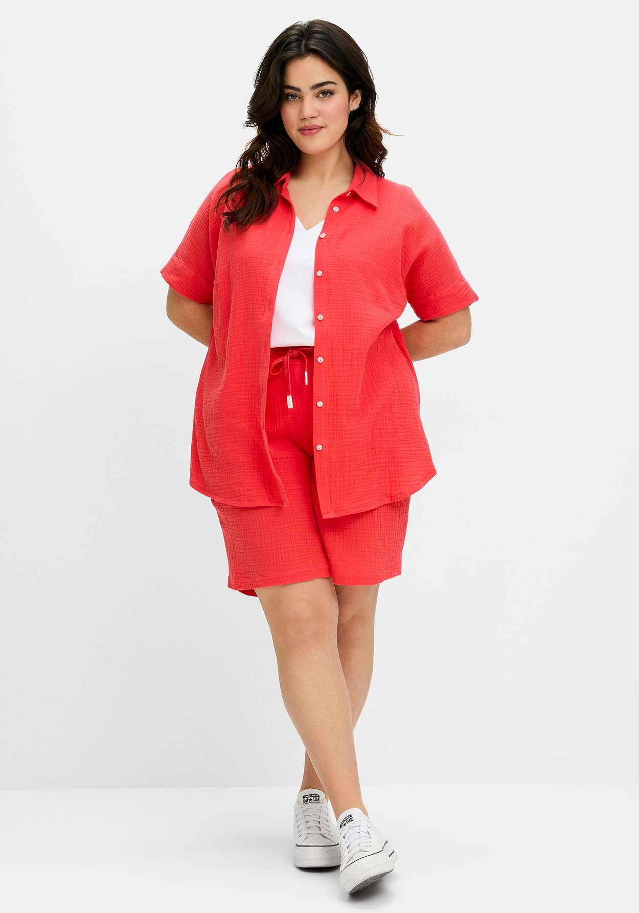 Sheego Hemdbluse »Kurzärmlige Hemdbluse aus weicher Musselin-Qualität«