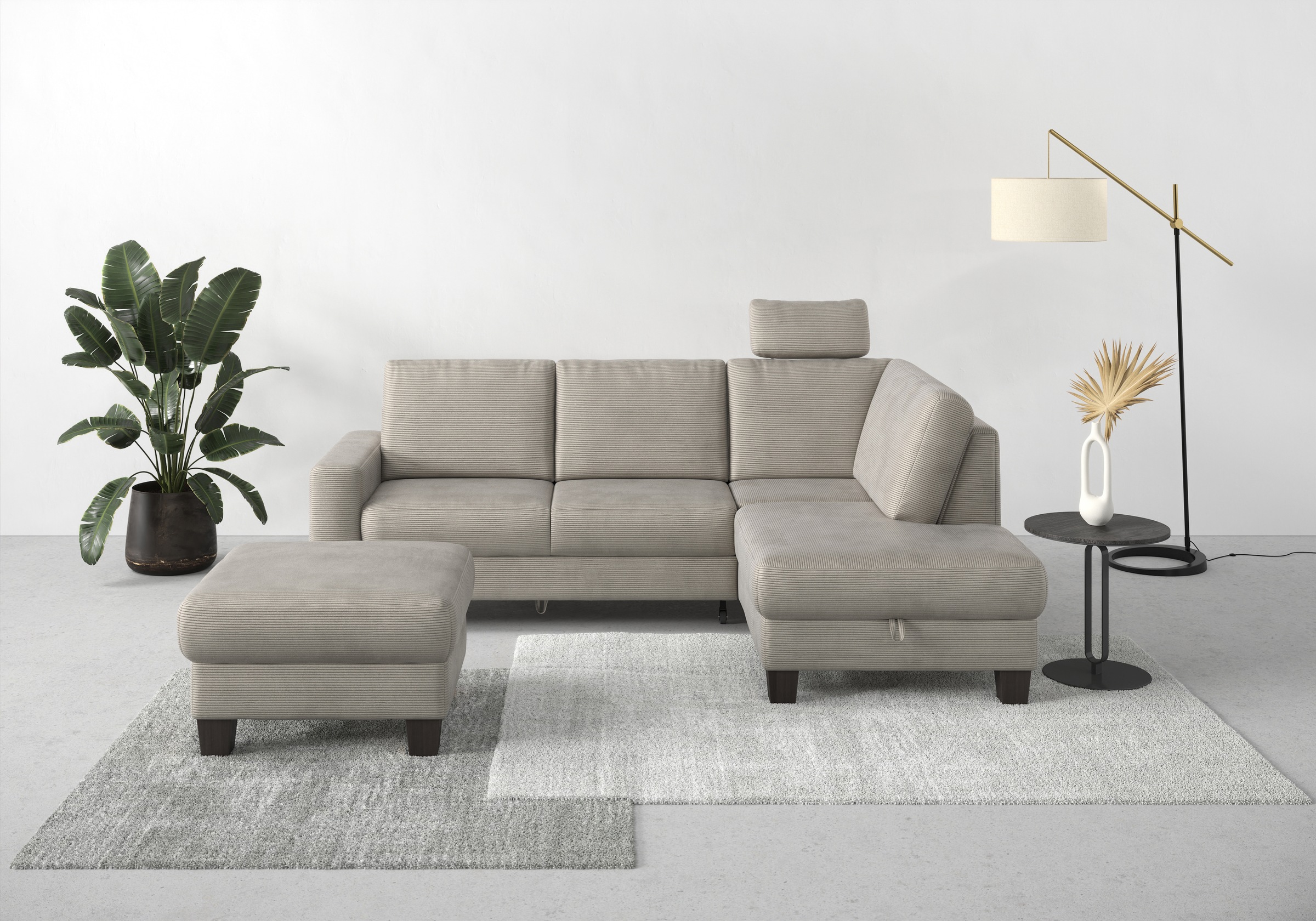 Home affaire Ecksofa »Summer L-Form«, mit Ottomane, mit oder ohne Bettfunktion und Bettkasten, Cord-Bezug