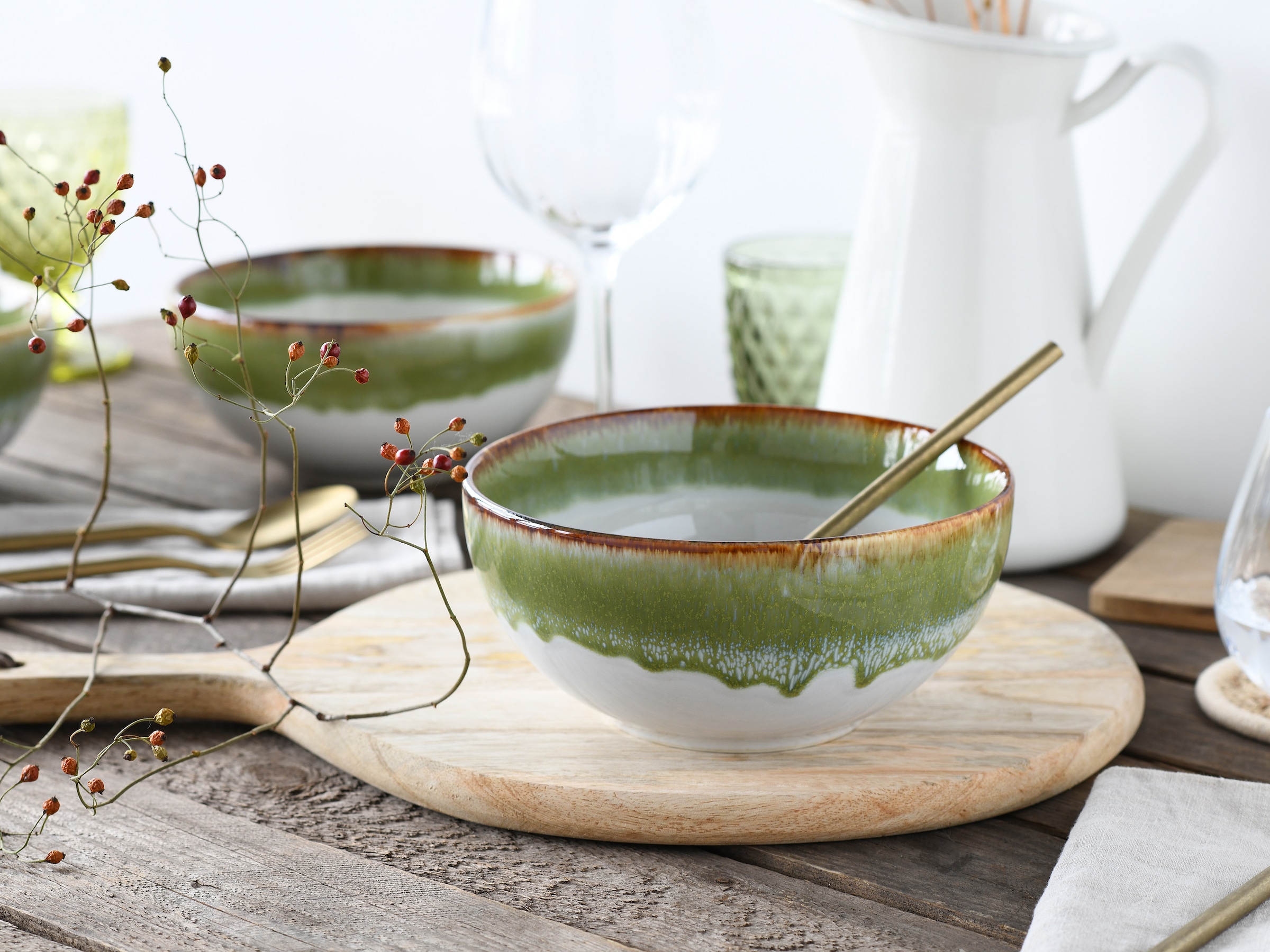 CreaTable Schale »Cascade, Buddha Bowl 17,5 cm 4-tlg« 4 Stk. aus Steinzeug Rekativglasur, Healthy Food