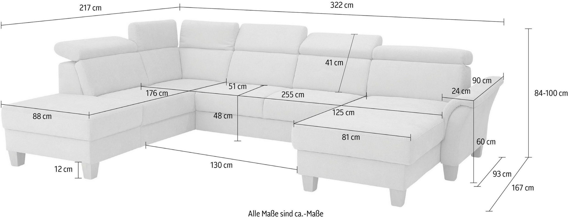 Home affaire Wohnlandschaft »Conville U-Form«, Kopfteilverstellung wahlweise mit Bettfunktion und Bettkasten