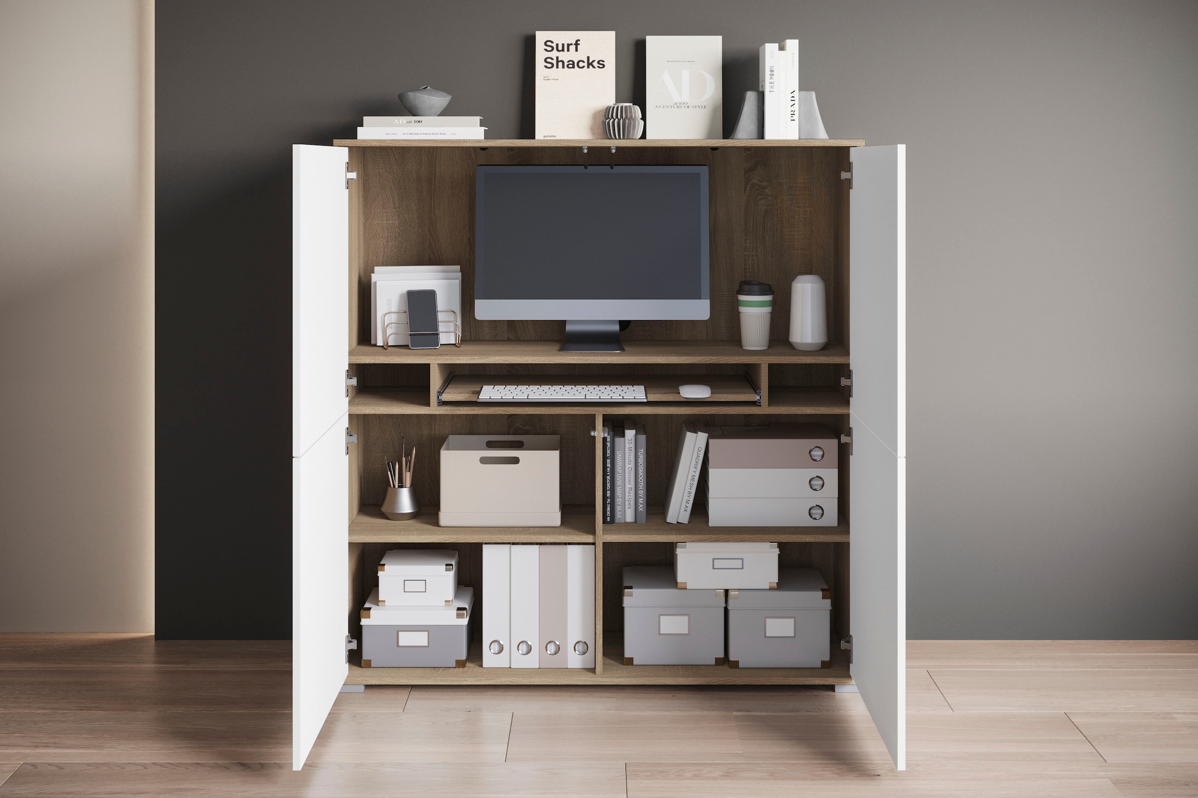 OTTO home PC-Schrank »Kenia, Sekretär, Home Office« 1 Stk. tlg. Mit Push-to-open, Tastaturauszug und praktischem Stauraum