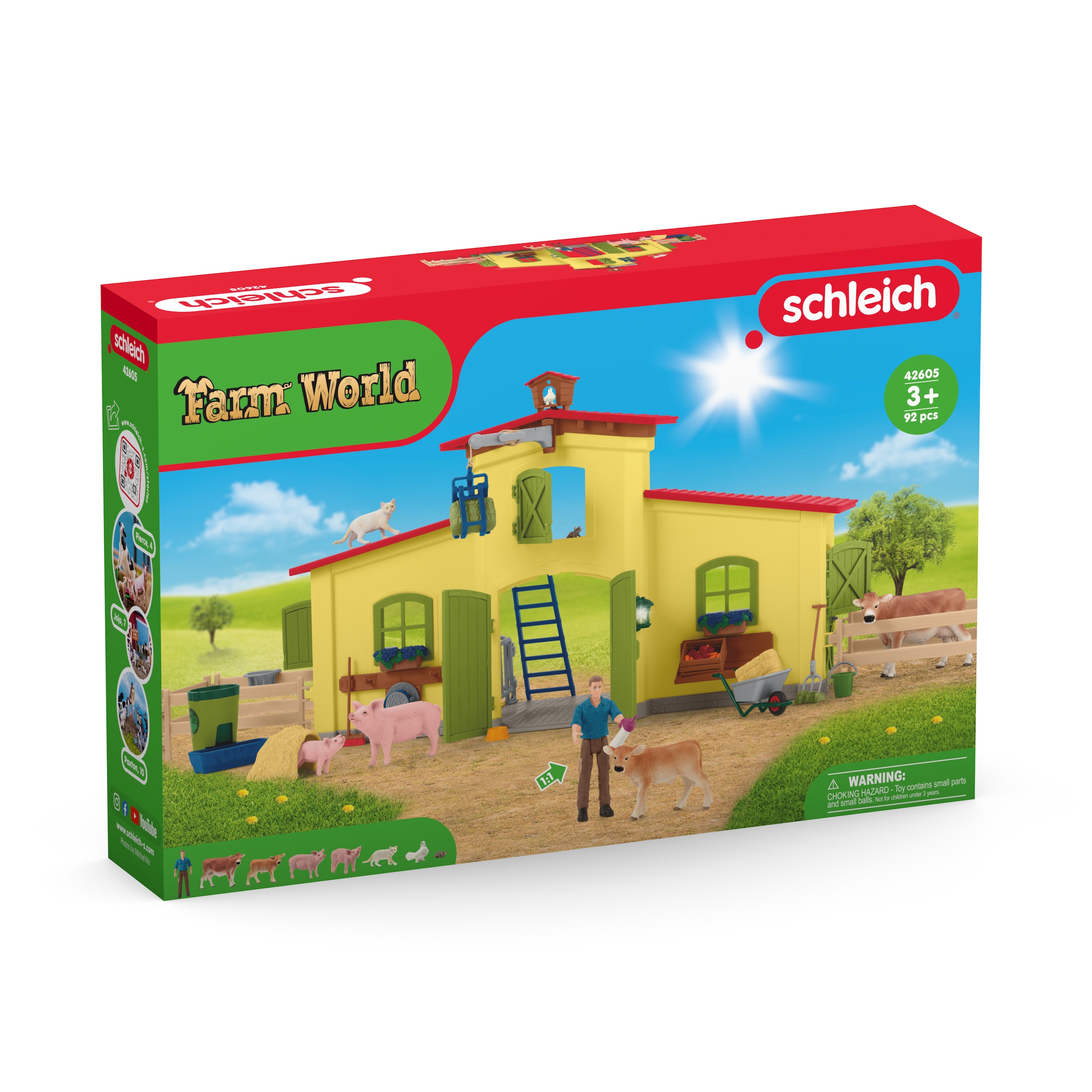 Schleich® Spielwelt »FARM WORLD, Großer Stall mit Tieren und Zubehör (42605)«