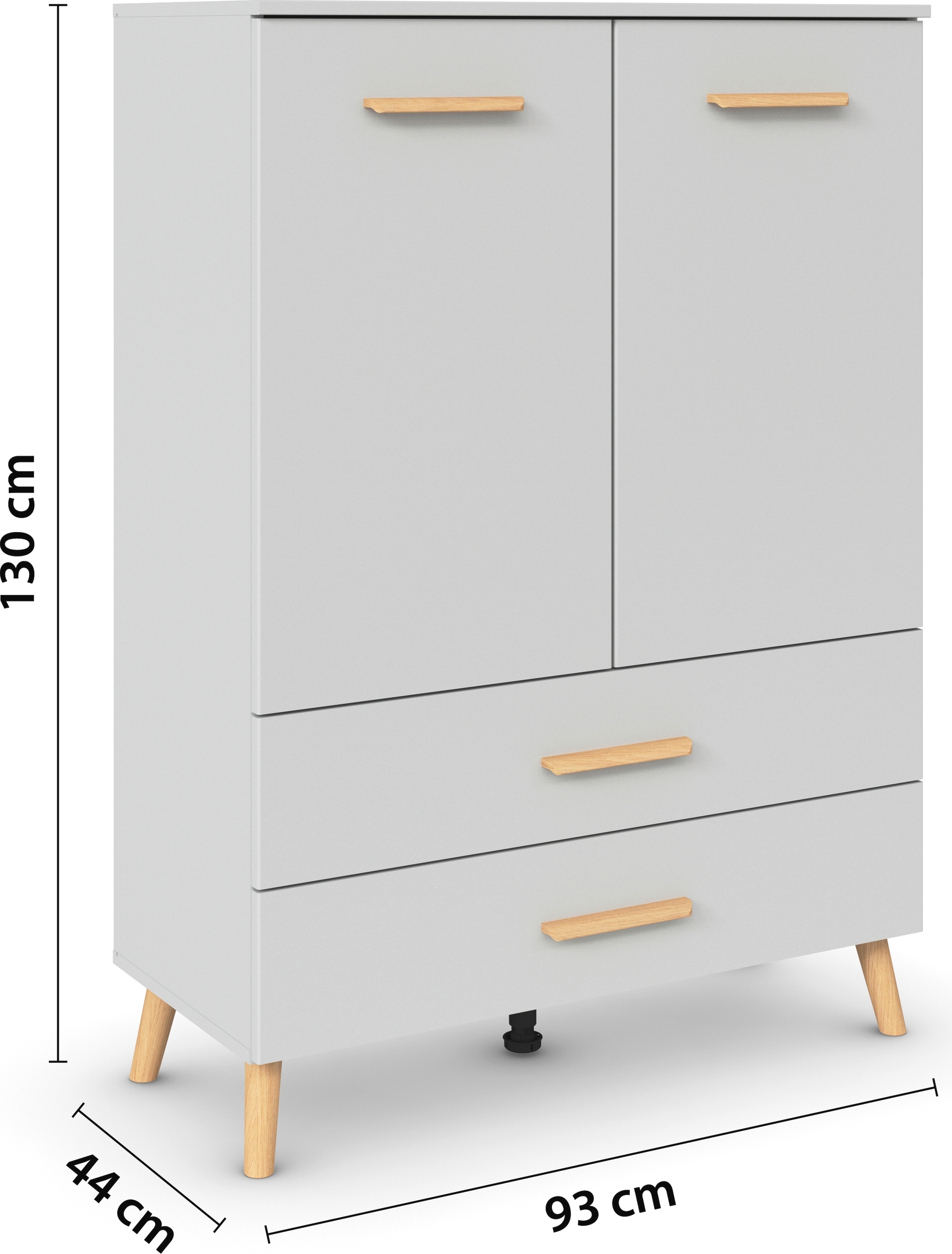 rauch Hochkommode »Skandi by Aditio«, mit Massivholzgriffen, 2 Schubladen mit Softclose-Funktion