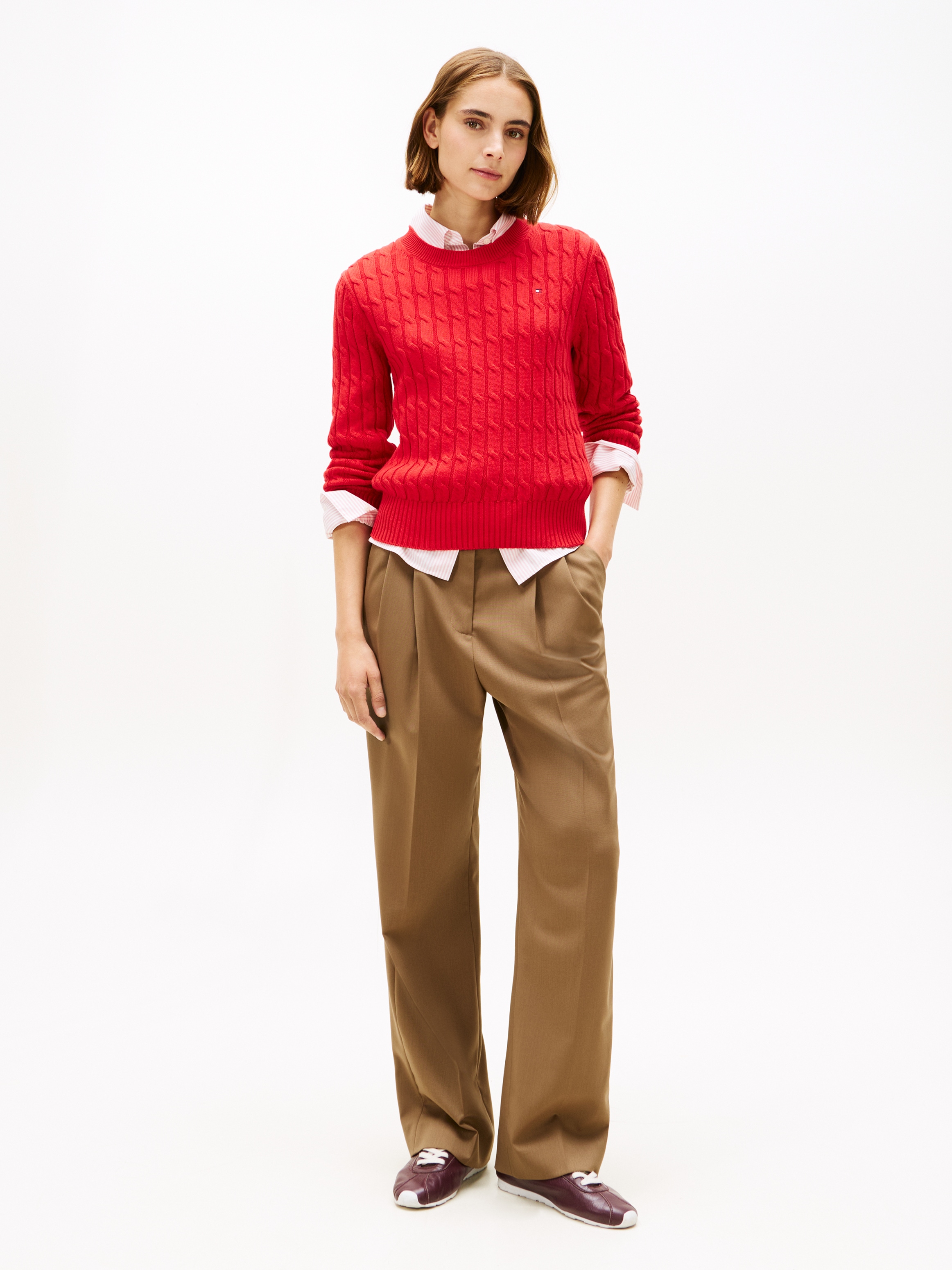 Tommy Hilfiger Rundhalspullover »CO CABLE MID GG C-NK LS SWT« mit Zopfmuster