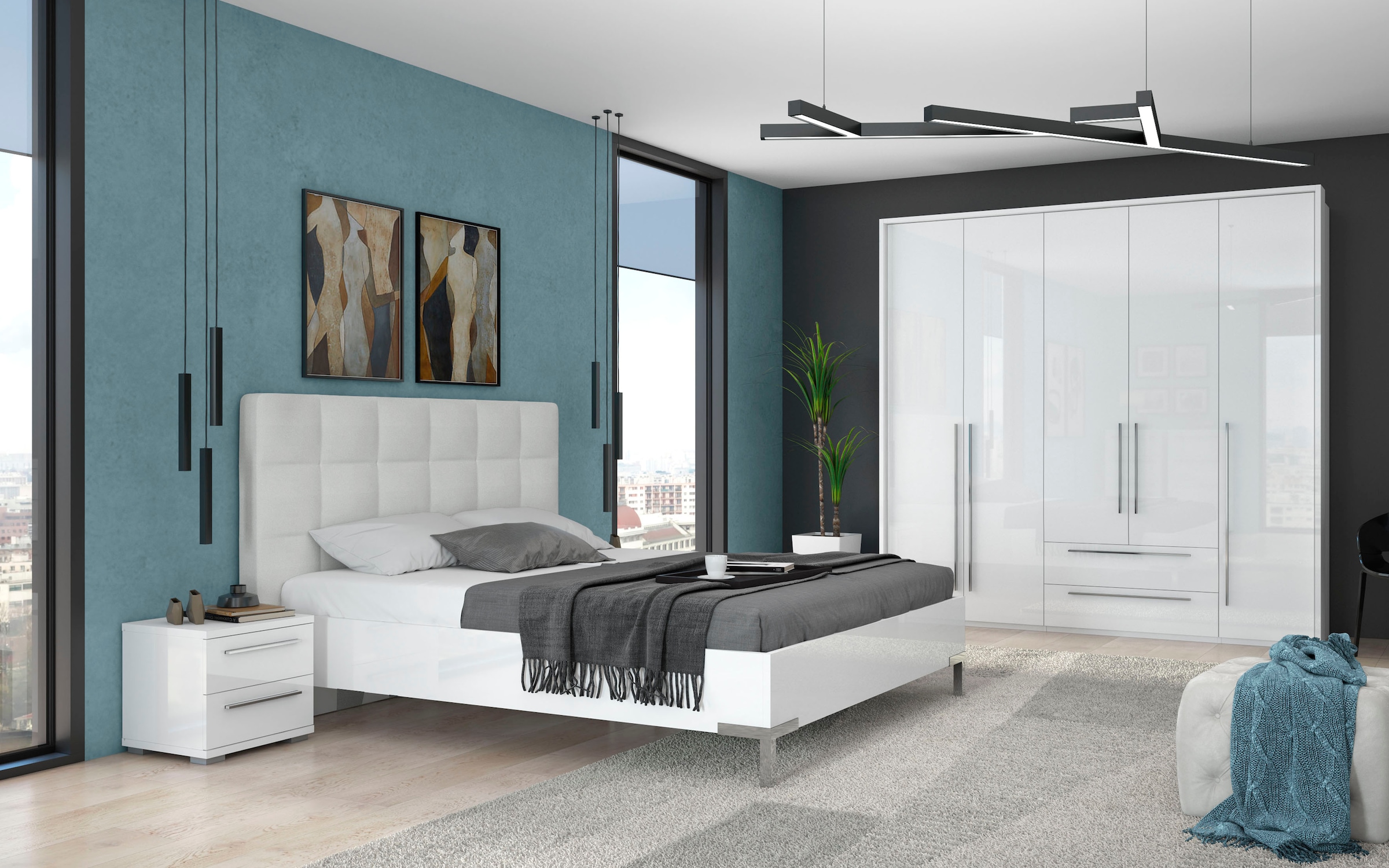 Places of Style Drehtürenschrank »Piano«, weiß, verschiedene Breiten mit 2 Schubladen, inklusive Beleuchtung