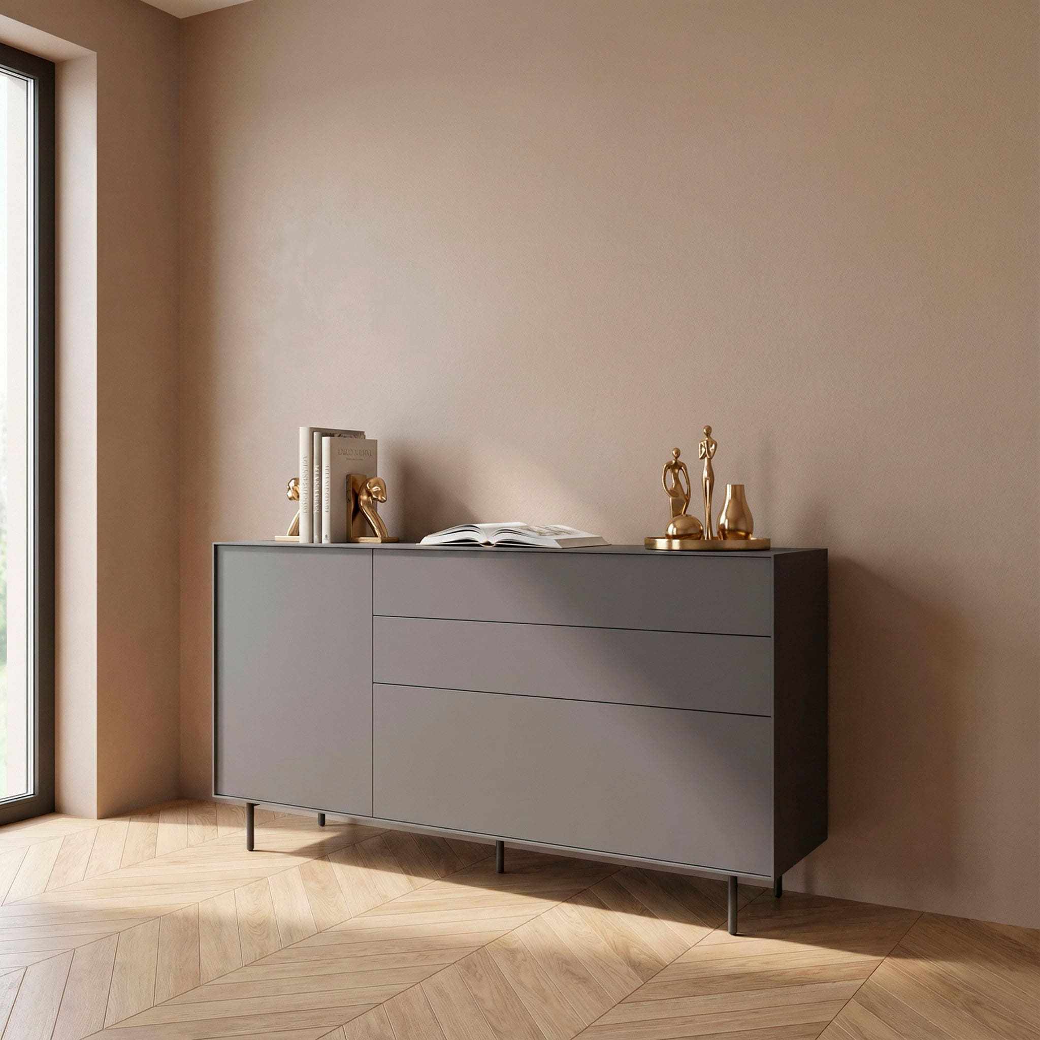 LeGer Home by Lena Gercke Sideboard »Essentials, Kommode, Anrichte, Kombikommode, Schrank mit Metallfüßen« Breite: 111 cm, UV lackiert, Push-to-open-Funktion