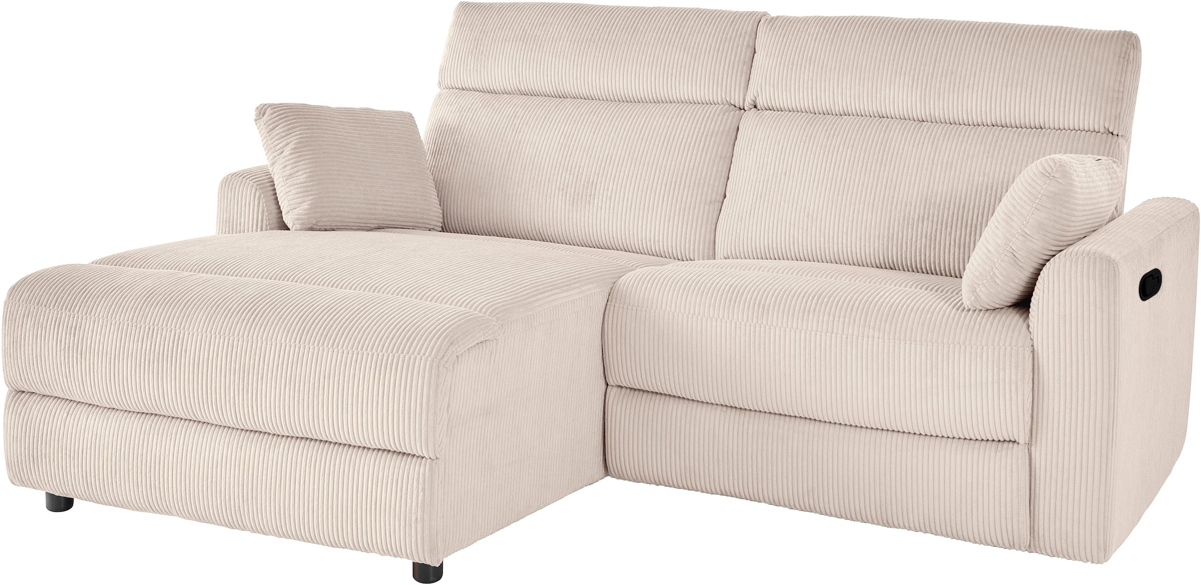 INOSIGN Ecksofa »JENNA, L-Form, 209cm, manuelle u. elektrische Funktion, mit USB A/C,«, Liegefunktion 105°-150°, Federkern, Cord