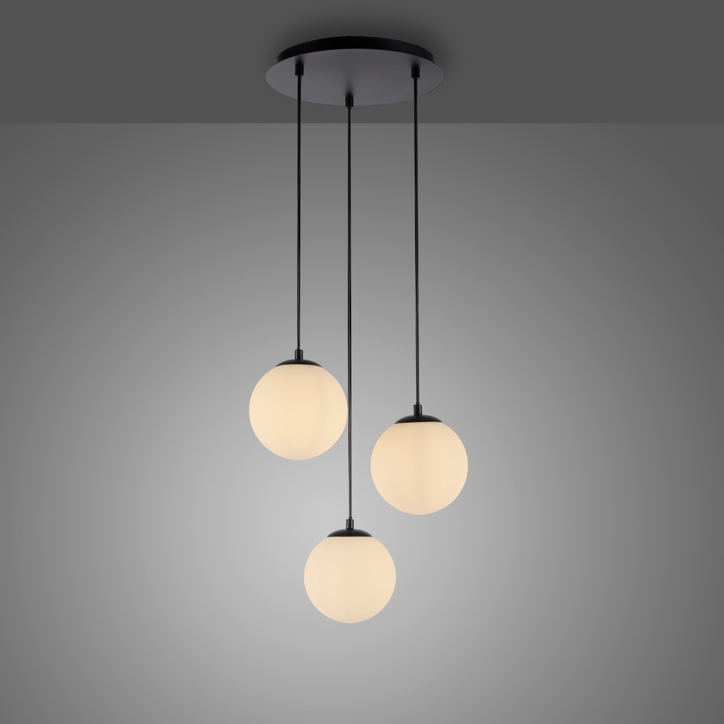 my home Pendelleuchte »Nymölla«, 3 flammig, Leuchtmittel E14 | ohne Leuchtmittel, Hängeleuchte mit großen Glaskugeln, amberfarben oder opal matt weiß