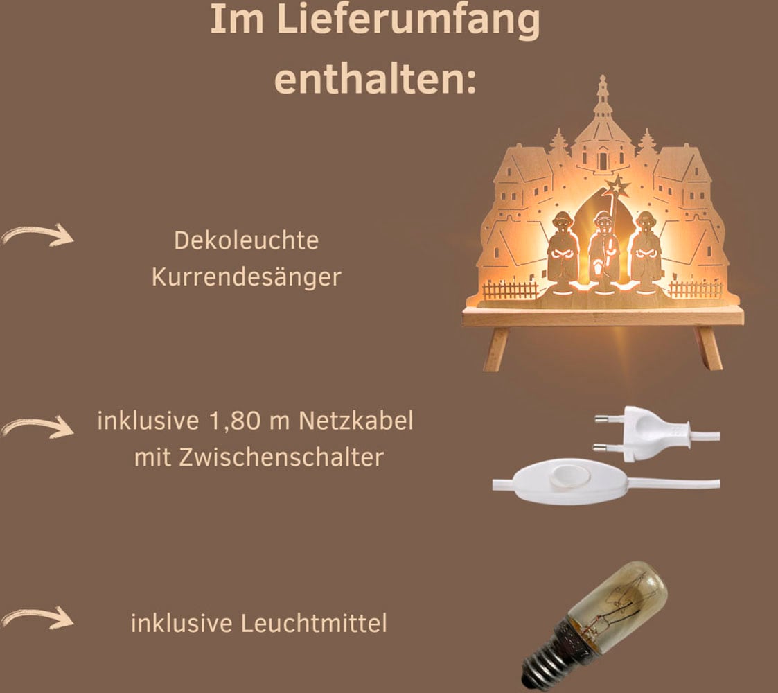 Weigla Lichterbogen »Dekoleuchte aus Holz mit Seiffener Kirche, NATUR, Made in Germany« 1 Stk. Erzgebirge garantiert, Weihnachtsdeko Innen, Weihnachtsbeleuchtung