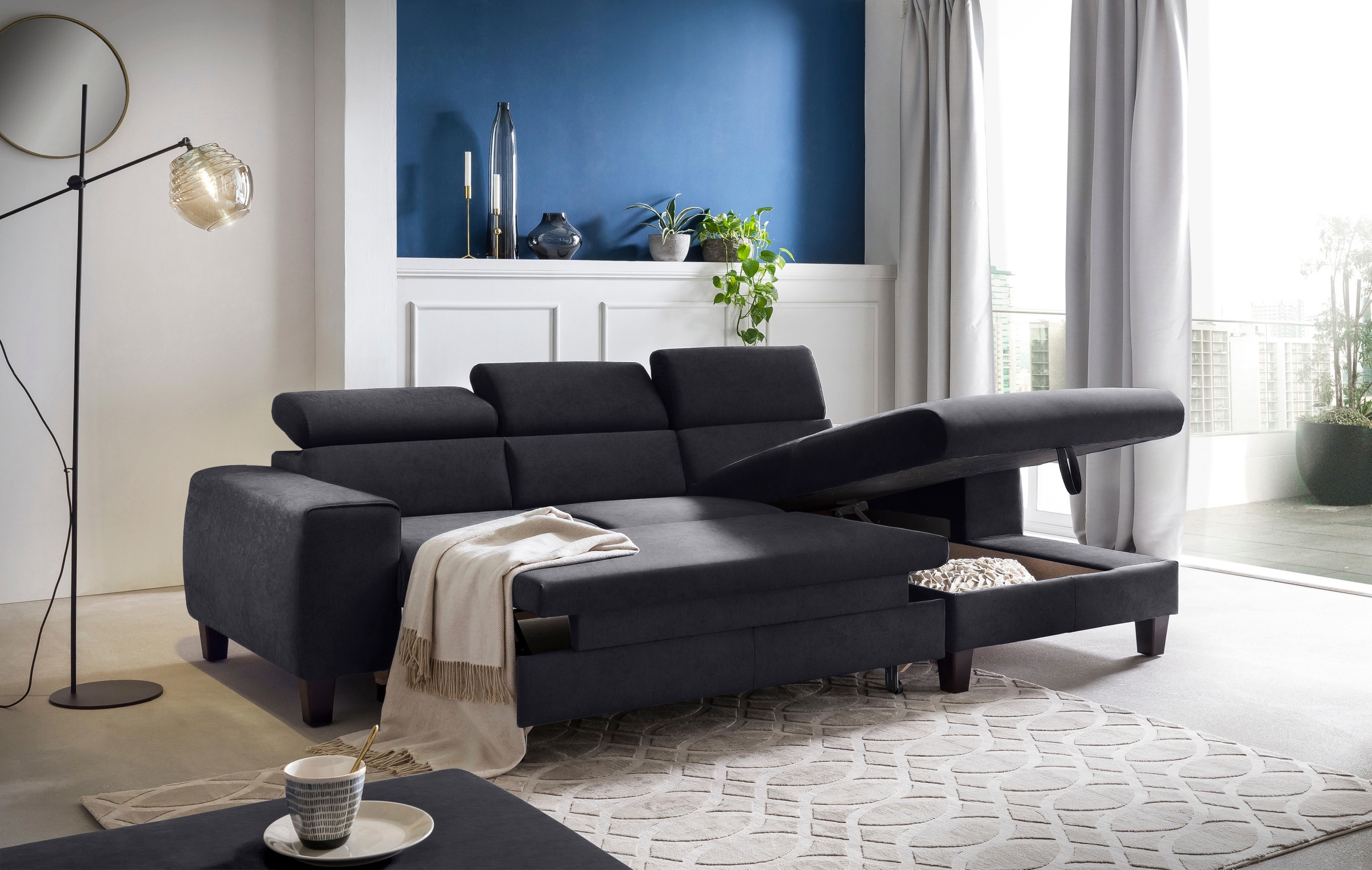 COTTA Ecksofa »Morven L-Form«, Inklusive Kopfteilverstellung, wahlweise mit Ladestation, Bettfunktion