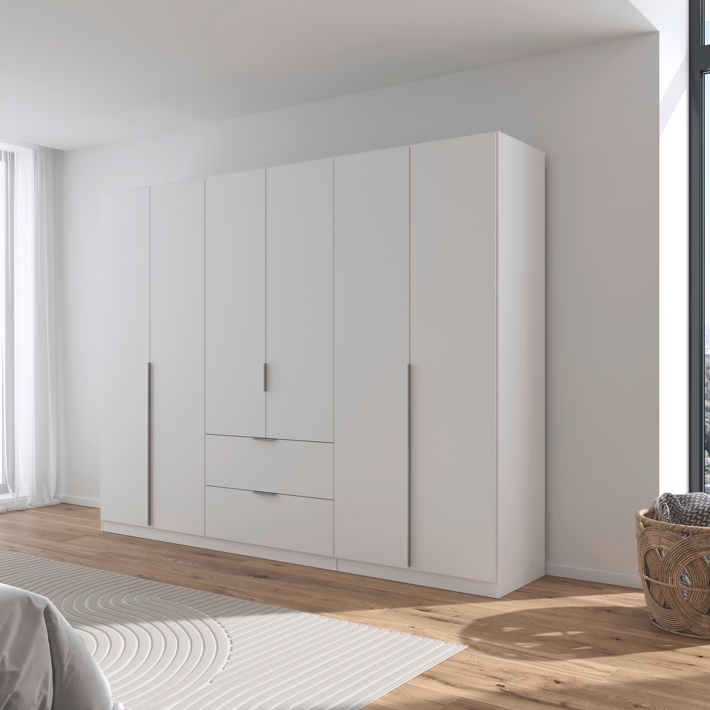 OTTO home Drehtürenschrank »Kleiderschrank Schrank Garderobe AGORDO mit Dekor- oder Hochglanzfront« in zwei Griff-Farben, Breite 271 cm,  mit Außenschubkästen, Serie in 7 Breiten und 2 Höhen MADE IN GERMANY
