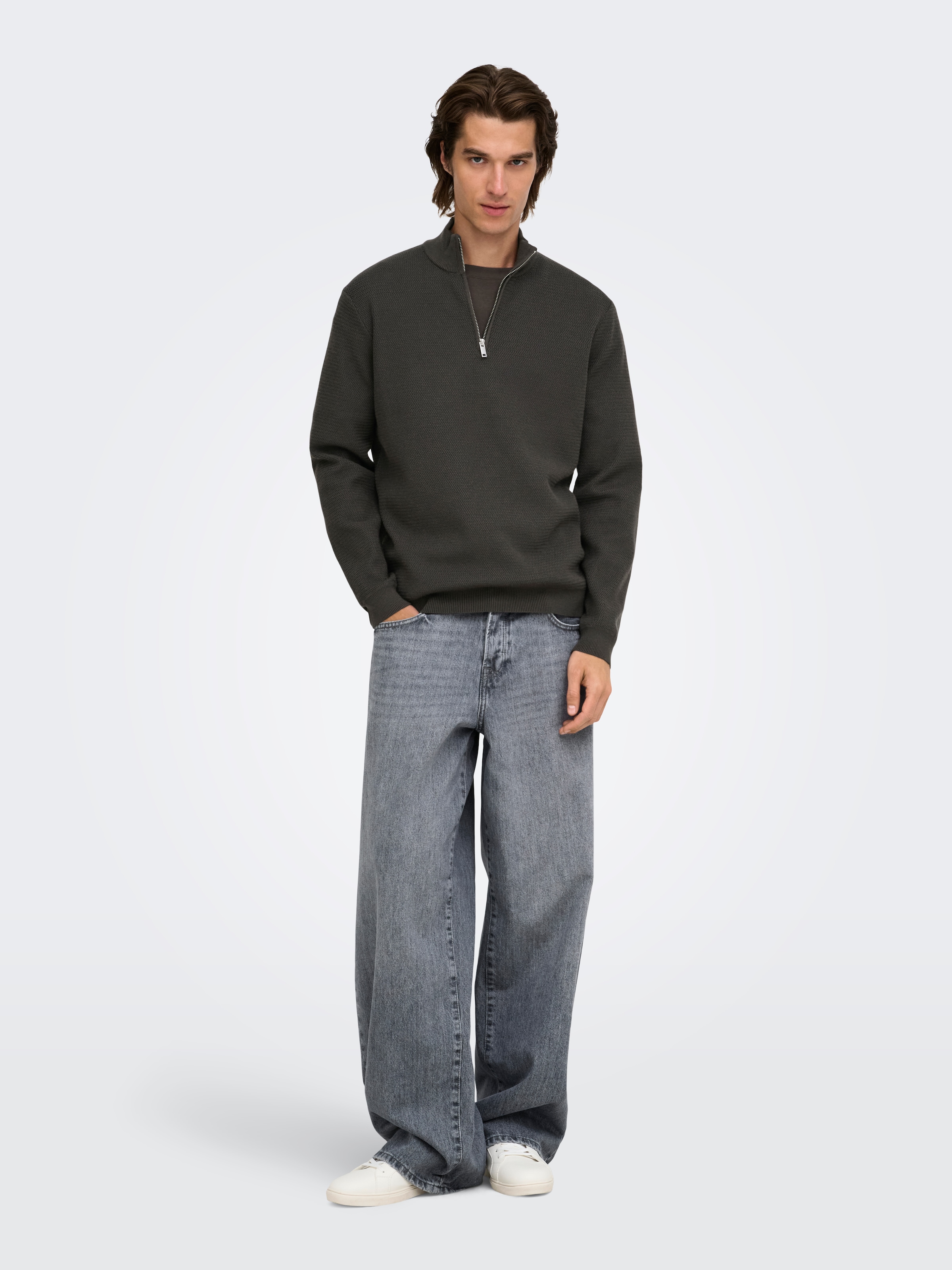 ONLY & SONS Troyer »ONSCARTER REG JAQUARD 1/2 ZIP OTL« Viskosemischung, regular fit