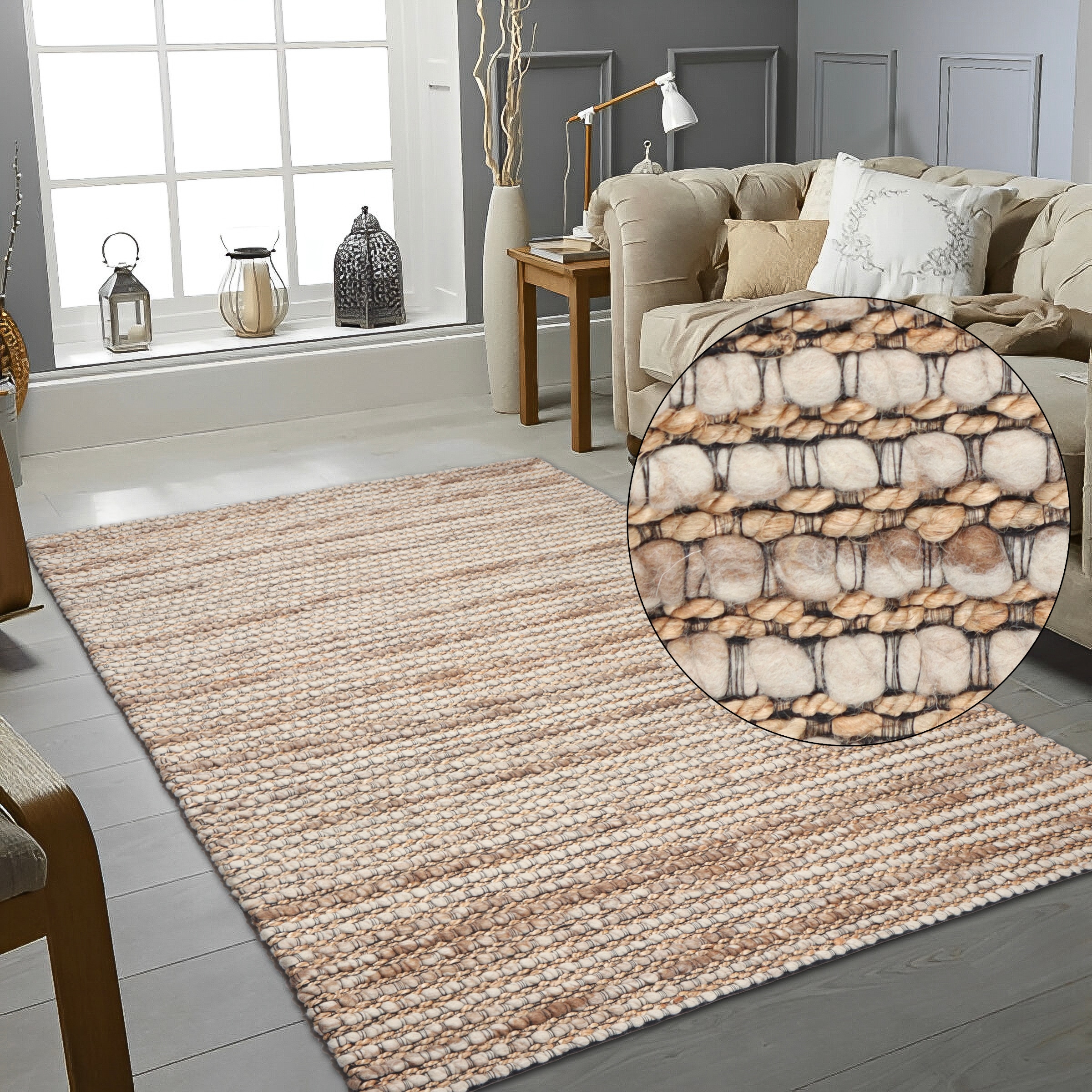 OTTO home Wollteppich »Leevy, Wolle und Jute, handgewebt, Handweb Teppiche« rechteckig 25 mm Höhe schöne Streifenoptik, Wohnzimmer, Schlafzimmer, Esszimmer