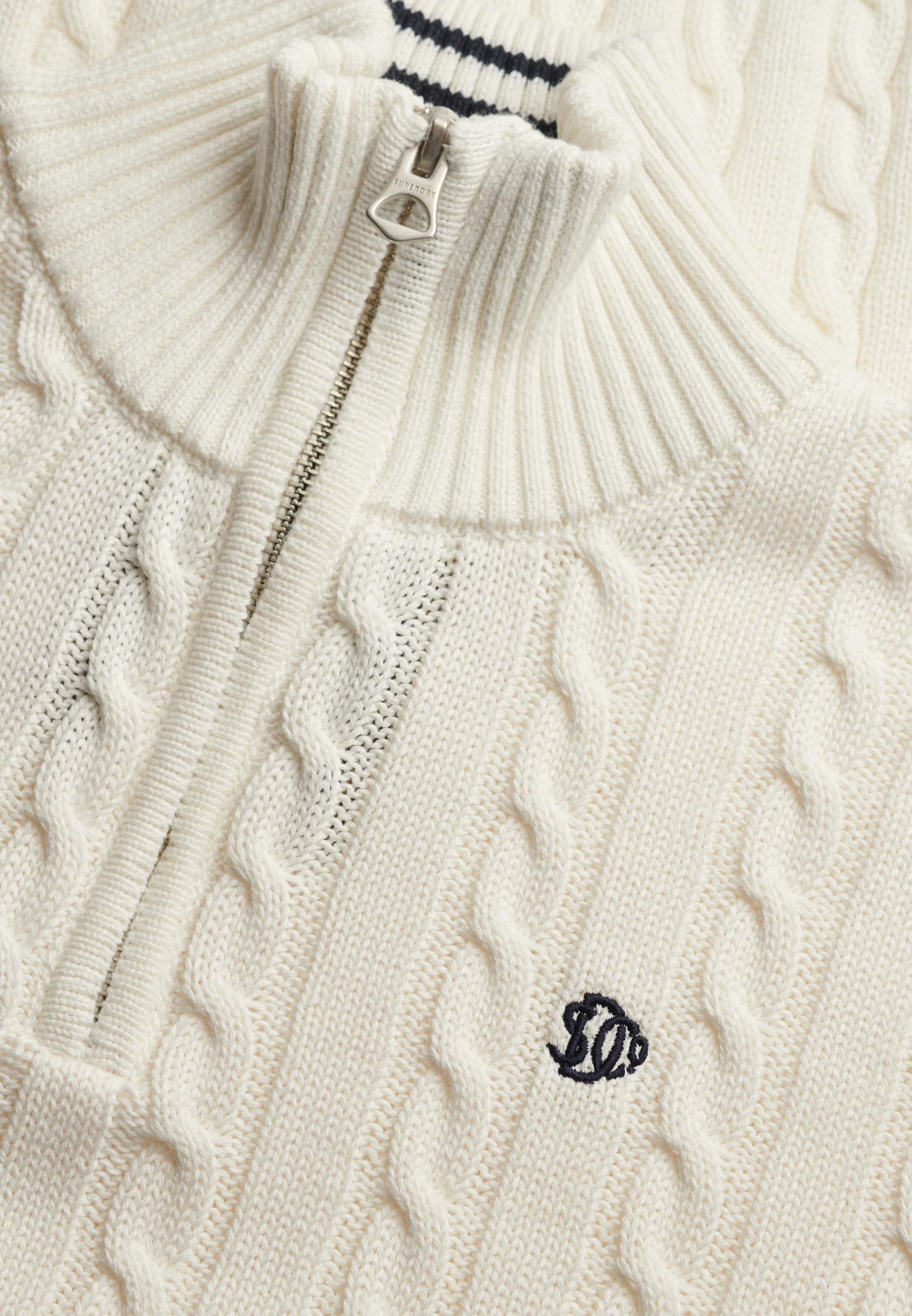 Superdry Troyer »PREPPY COTTON CABLE HALF ZIP« Baumwolle, slim fit