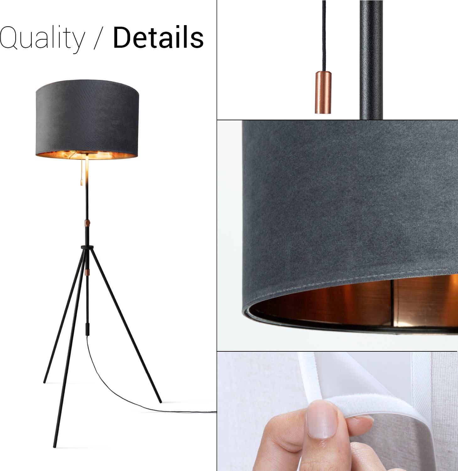 Paco Home Stehlampe »Naomi uni Color« E27 Wohnzimmer Höhenverstellbar 121,5 bis 176,5 cm Zugschalter Velour