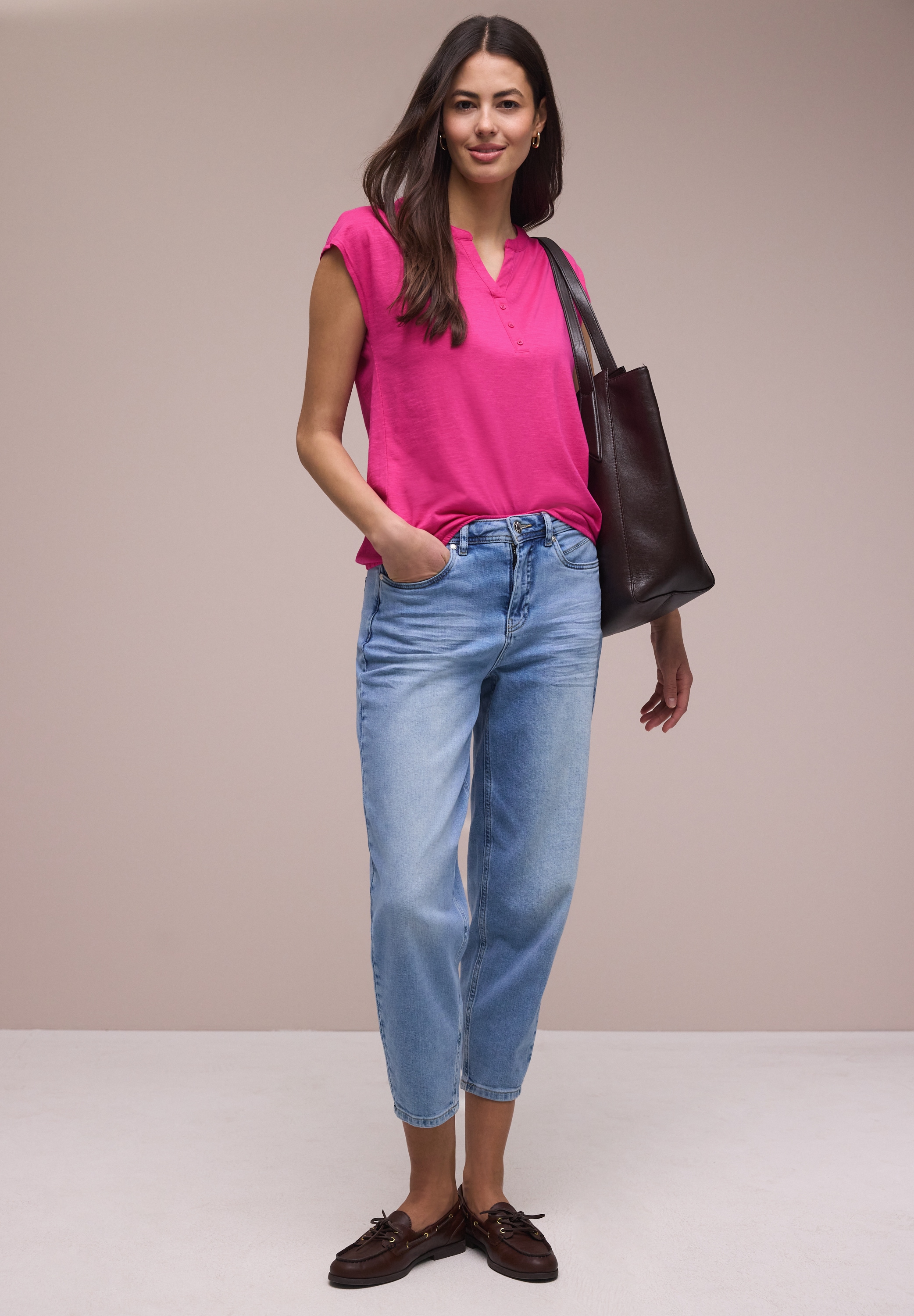 STREET ONE Shirttop Sommershirt mit Split Neck