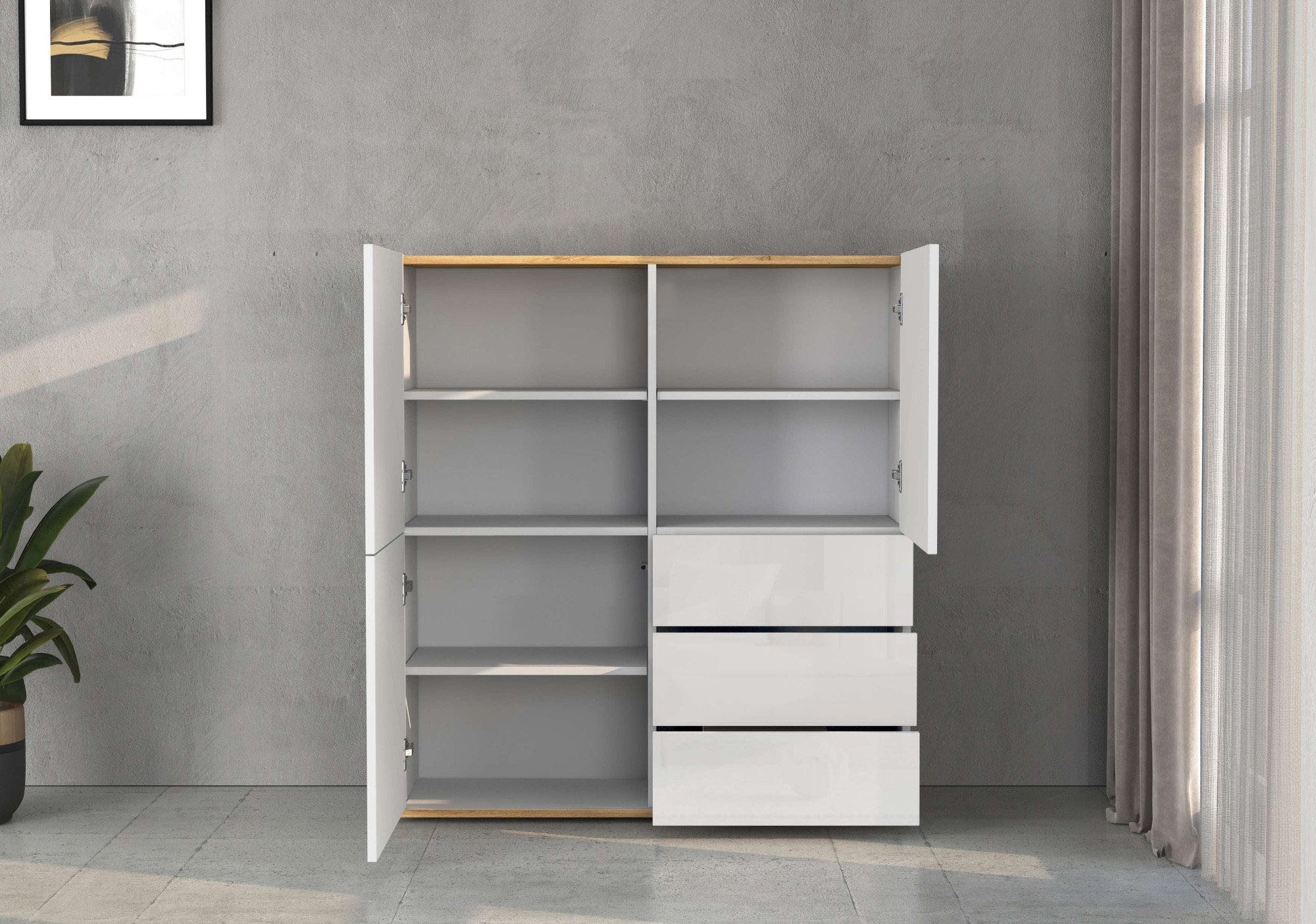 OTTO home Highboard »GARDA ,Kommode, Made in Italy, Breite 102 cm, Höhe 110 cm, grifflos« 1 Stk. tlg. Hochglanzlackierte Fronten, Korpus matt, grifflos