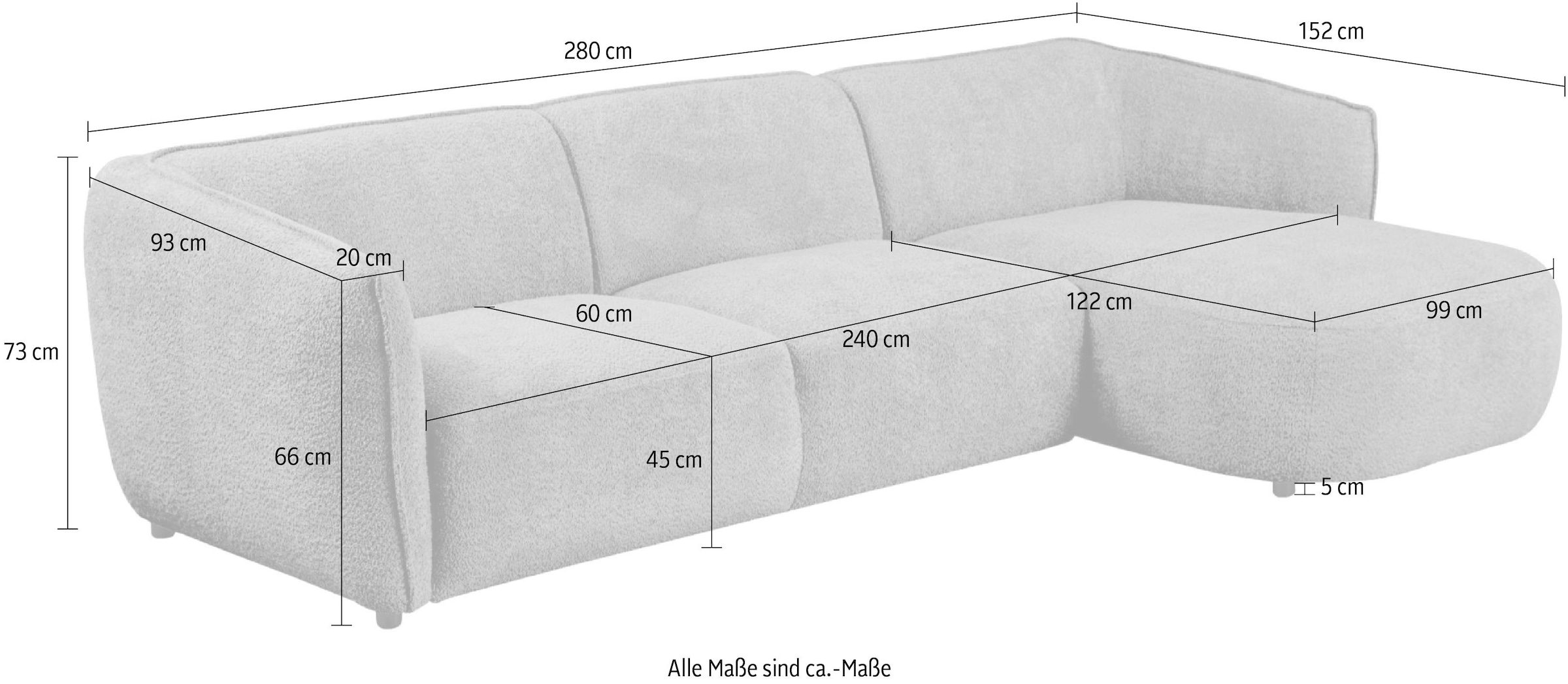 Home affaire Ecksofa »OSTRUP Rundsofa, L-Form, Naturtöne, Boucle oder Chenille« Breite 280 cm, organische Form mit sanften Rundungen