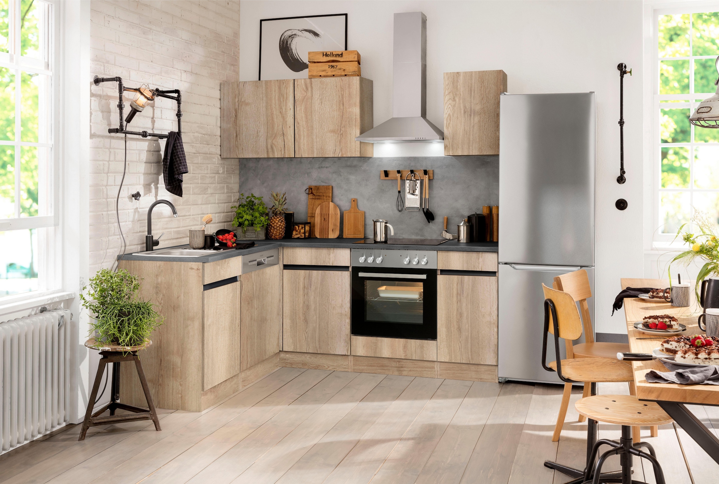 OPTIFIT Winkelküche »Roth«, Stellmaße 210x175 cm,wahlweise mit E-Geräten, Push-to-Open-Funktion