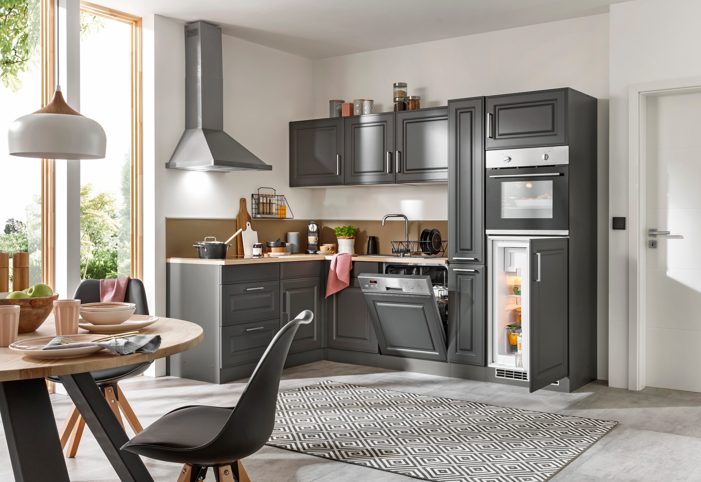HELD MÖBEL Winkelküche »Stockholm«, Stellbreite 260/170 cm, mit hochwertigen MDF Fronten im Landhaus-Stil