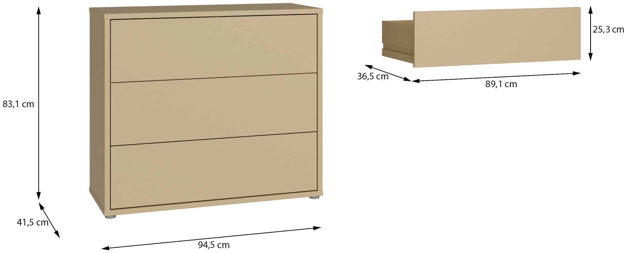 FORTE Kommode »Alice Springs, Kommode, 3 Schubkästen B/H/T 94,8/83,1/41,5« Schubkästen mit Vollauszug, grifflos,Push to open