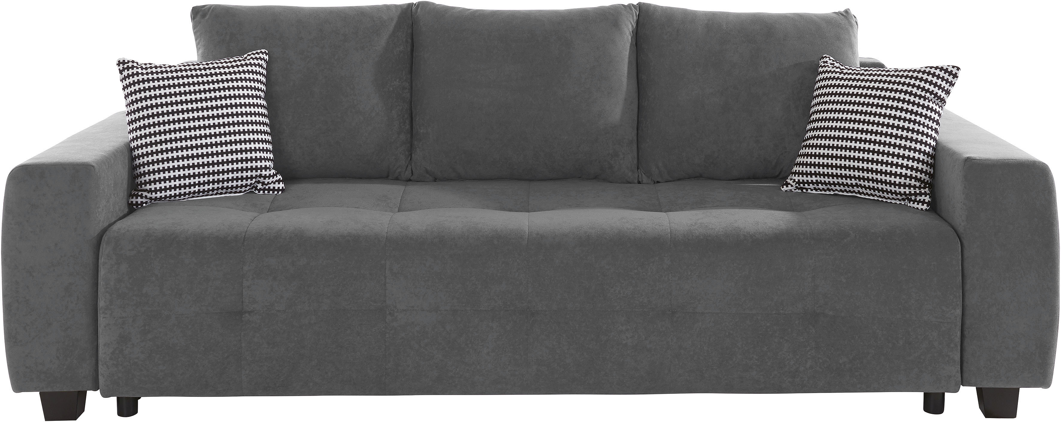 Schlafsofa, mit Bettfunktion und Bettkasten, inkl. loser Rücken- und Zierkissen