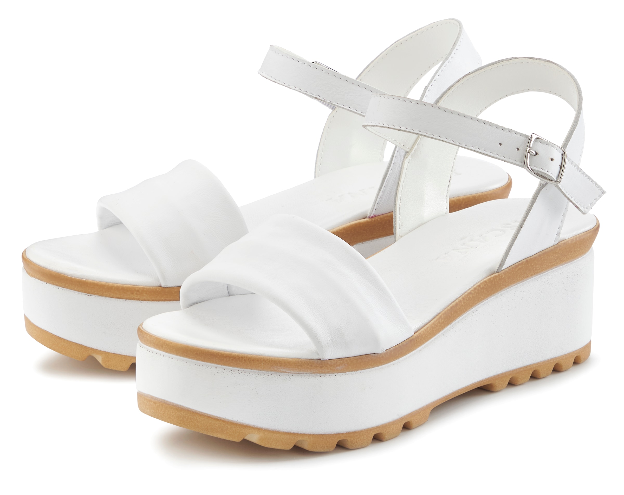 LASCANA Sandalette »Riemchensandalette, Sandale, Sommerschuh, offener Schuh,«  NEU aus Leder mit Keilabsatz