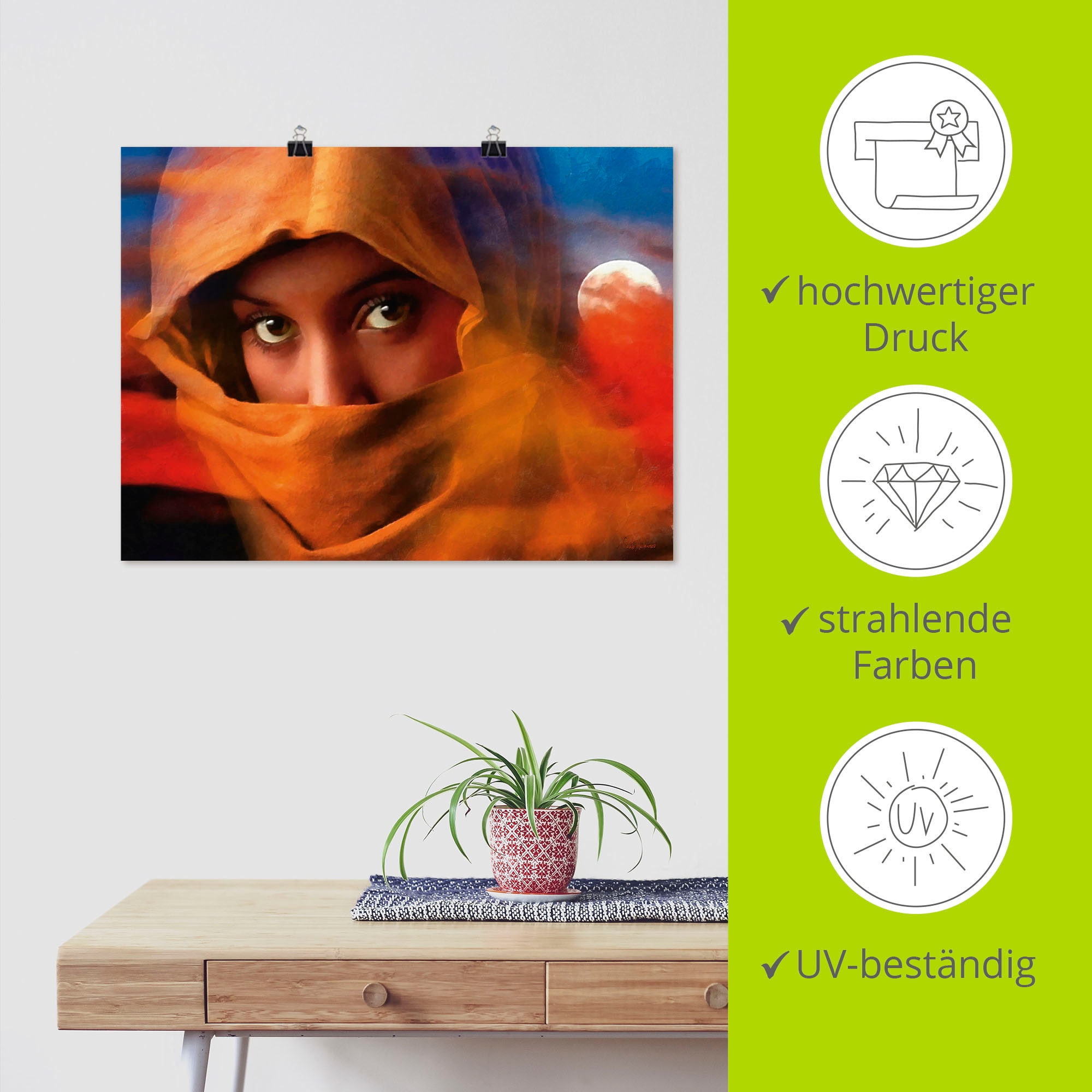 Artland Wandbild »Muslimische Mädchen Augen«, Bilder von Frauen, (1 St.), als Leinwandbild, Poster in verschied. Größen