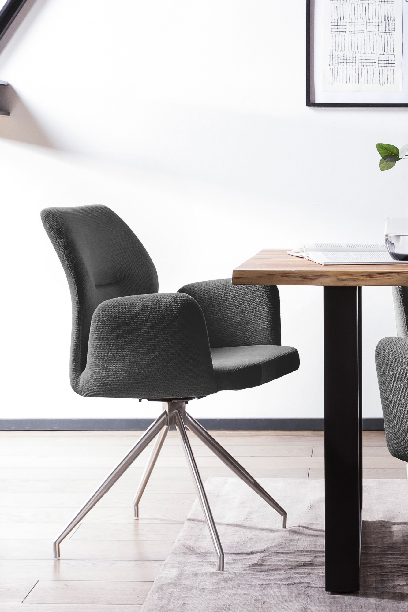 SalesFever Essgruppe »Stilvolle Tischgruppe« Set, 5 Stk. tlg. 5-teiliges Set: Tischplatte mit Baumkante, rostfreies Edelstahlgestell