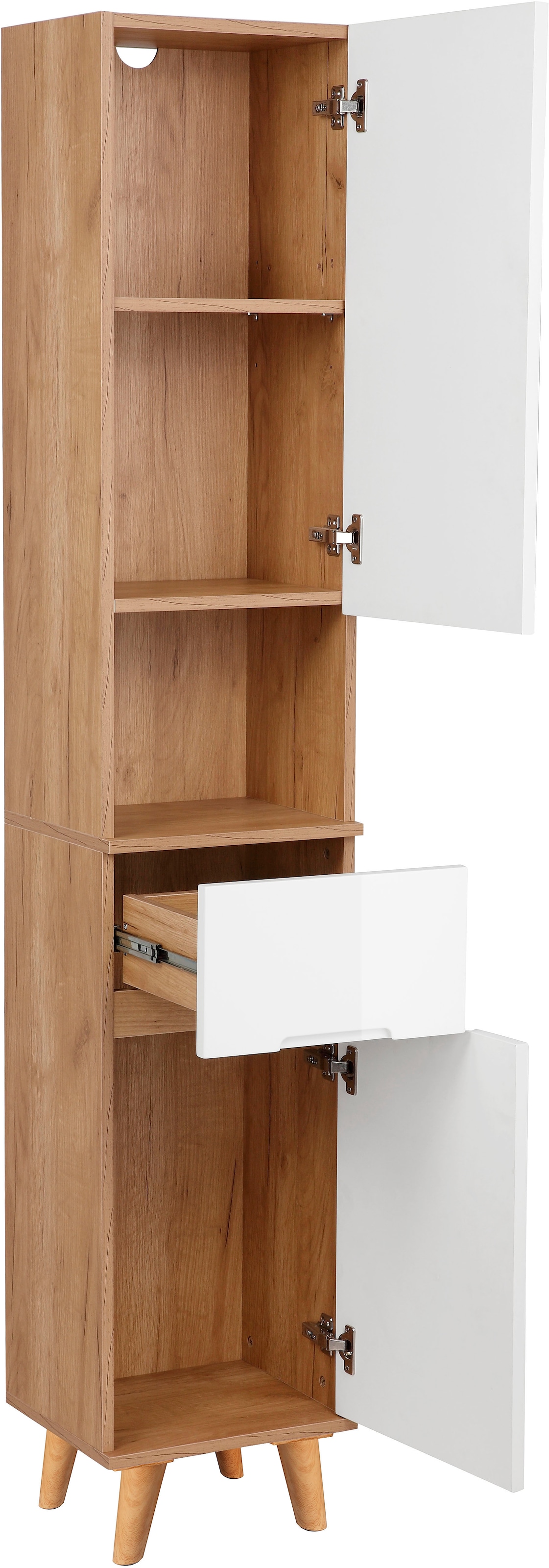 welltime Hochschrank »Lund Badschrank skandinavisches Design mit viel Stauraum«, Badmöbel, 2 Türen und 1 Schublade, Breite 35cm