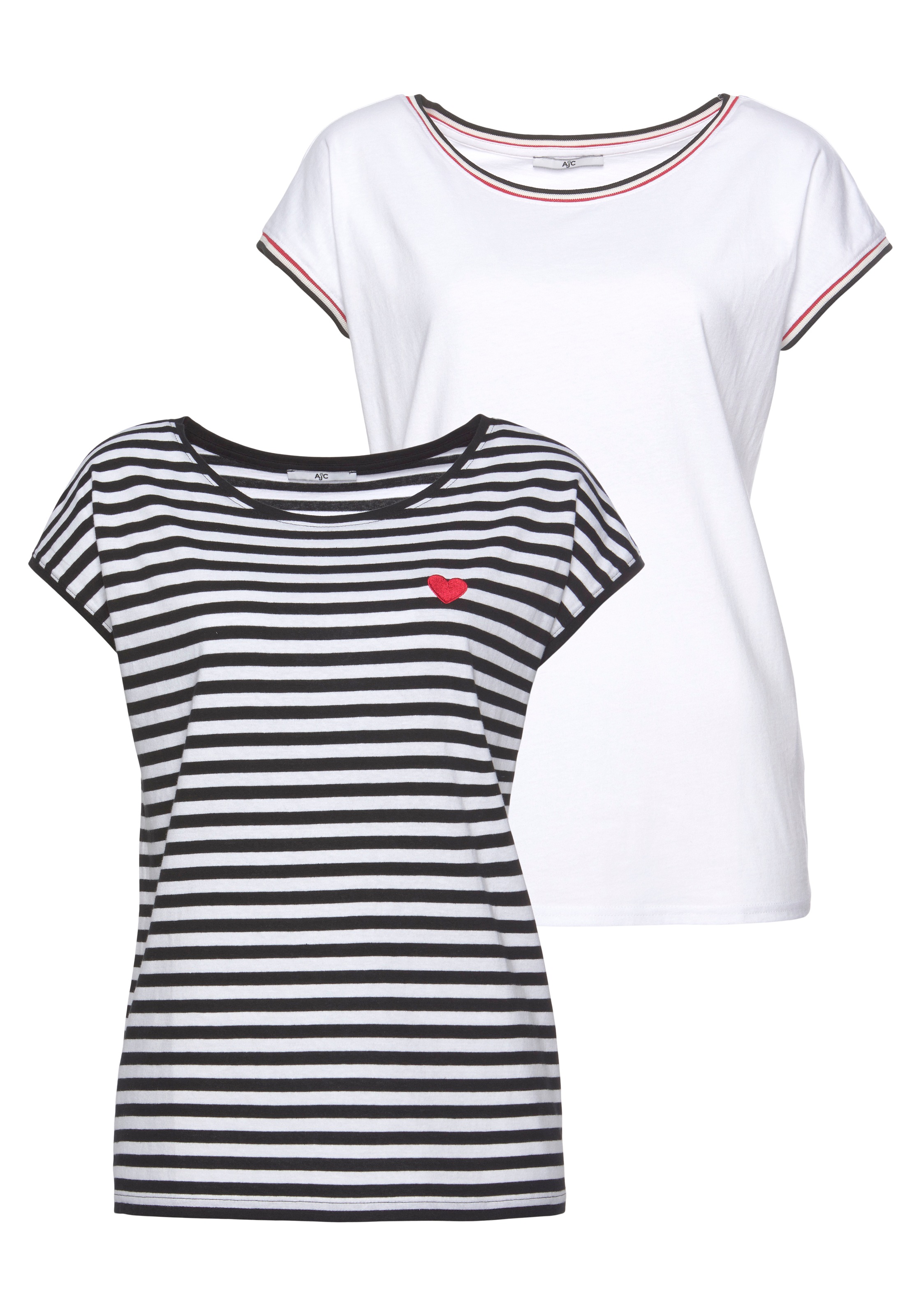 AJC Rundhalsshirt, im Doppelpack gestreift mit kleiner Stickerei + solid kaufen