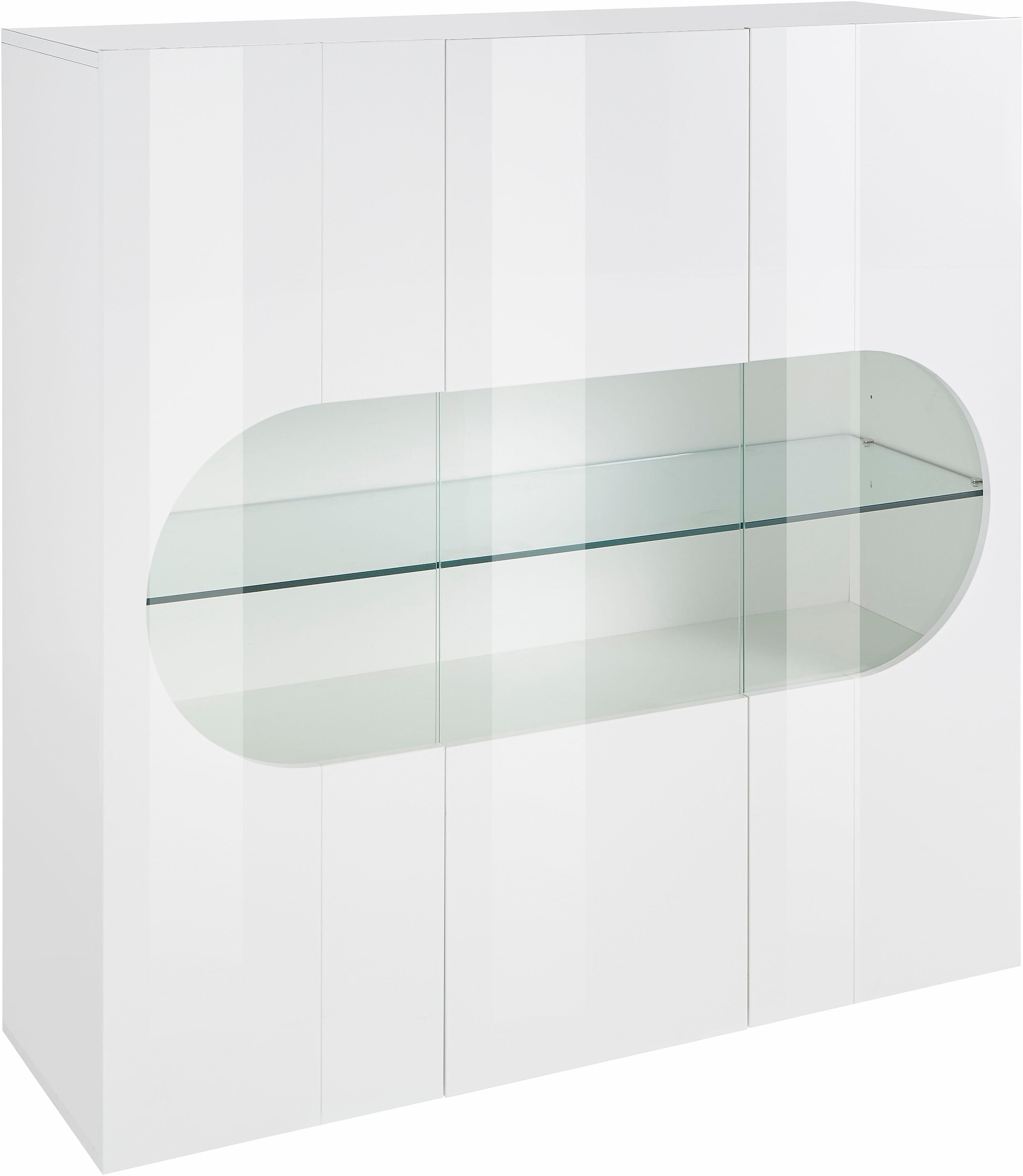 INOSIGN Highboard »Real,Highboard,Kommode,Schrank mit 3 Türen,komplett hochglanz lackiert«, mit 3 Türen, davon 2 aus Glas, mit einer großen Glasablage im Inneren