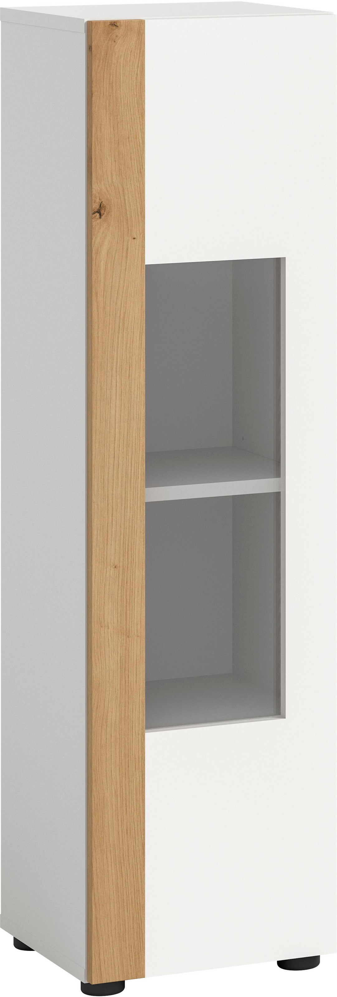 INOSIGN Vitrine »Svala, Höhe 112 cm, Holzdekor, 1 Tür«, (1 St.), 3 Einlegeböden, Vitrinenschrank, Schrank, Wohnschrank