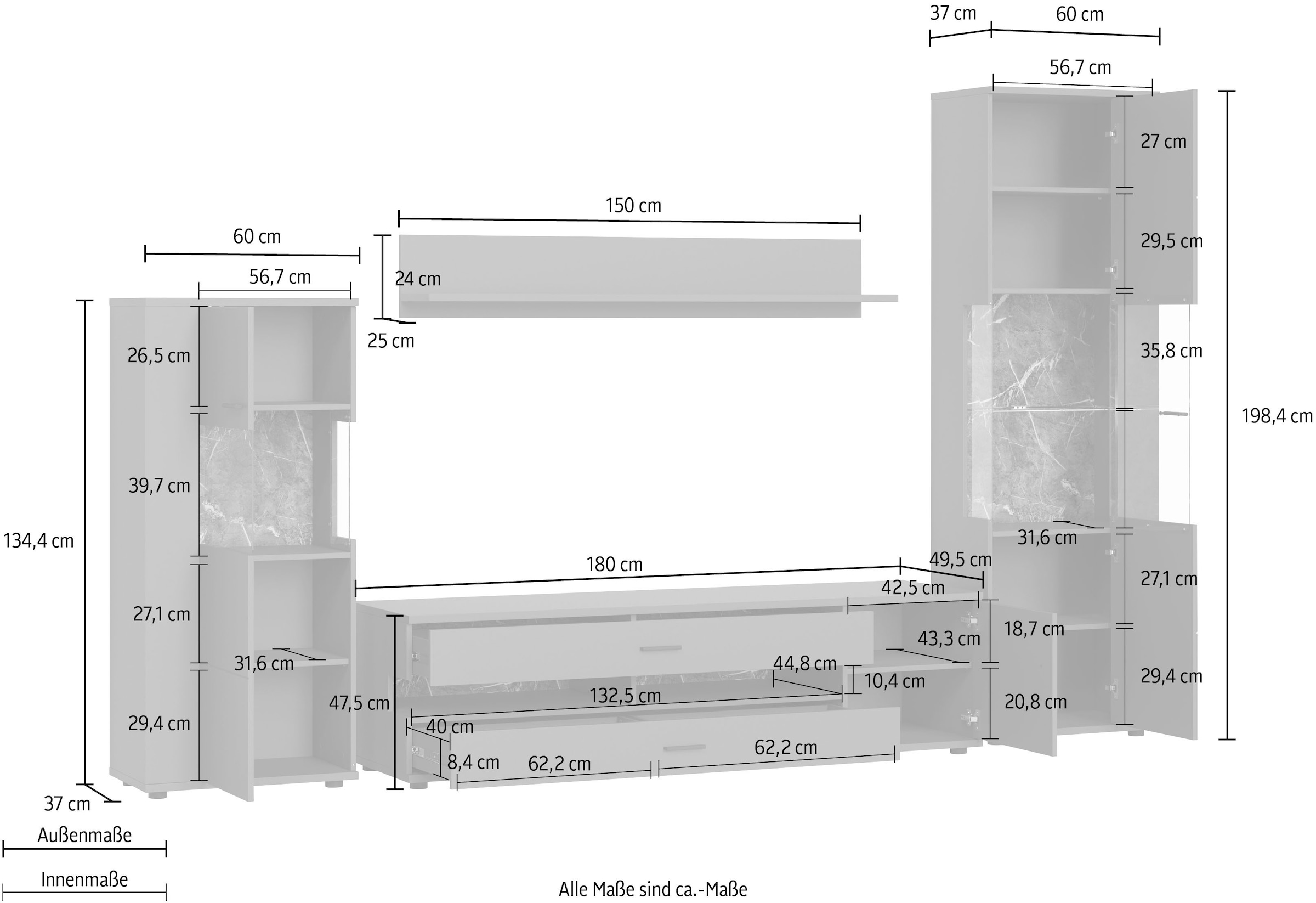 INOSIGN Wohnwand »Henley« Set, 4 Stk. tlg.