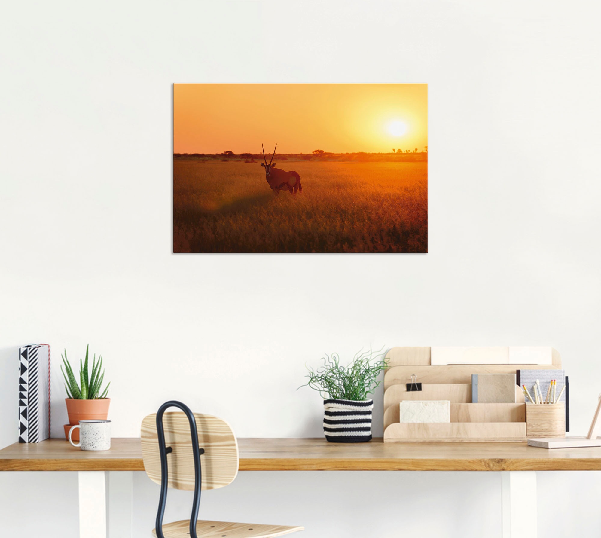 Artland Wandbild »Oryxantilope im Sonnenaufgang«, Wildtiere, (1 St.), als Alubild, Leinwandbild, Wandaufkleber oder Poster in versch. Größen