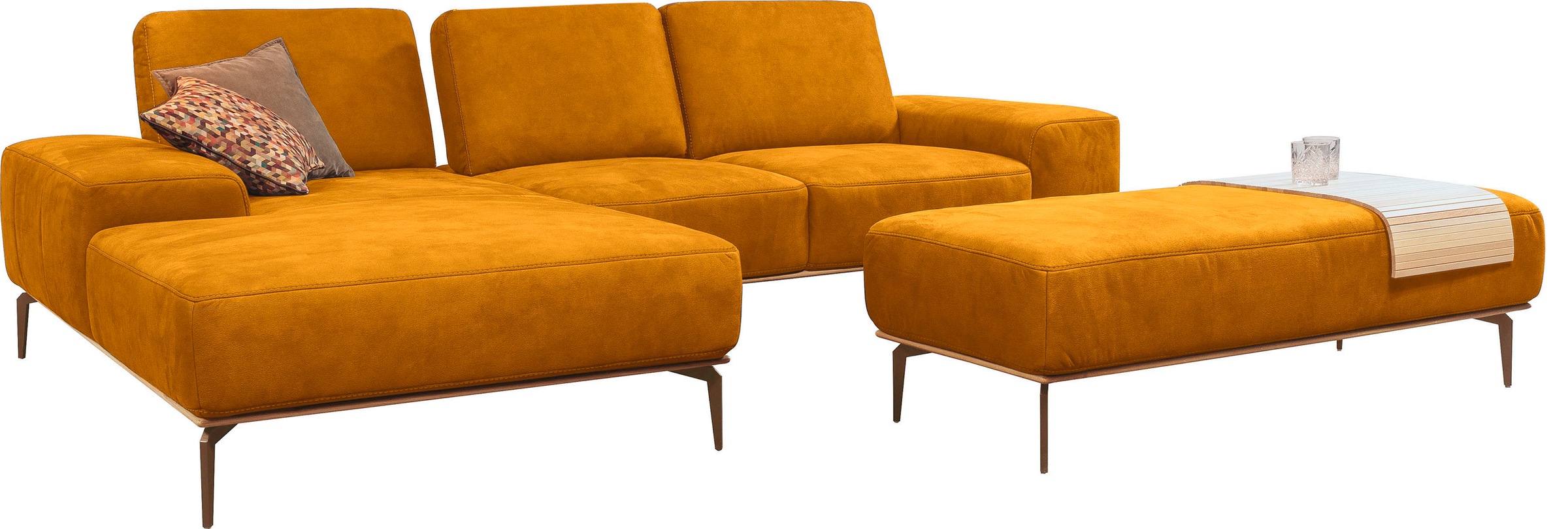W.SCHILLIG Ecksofa »run, Designsofa mit tollem Sitzkomfort, bequem, L-Form«, mit Holzsockel, Füße in Bronze pulverbeschichtet, Breite 279 cm