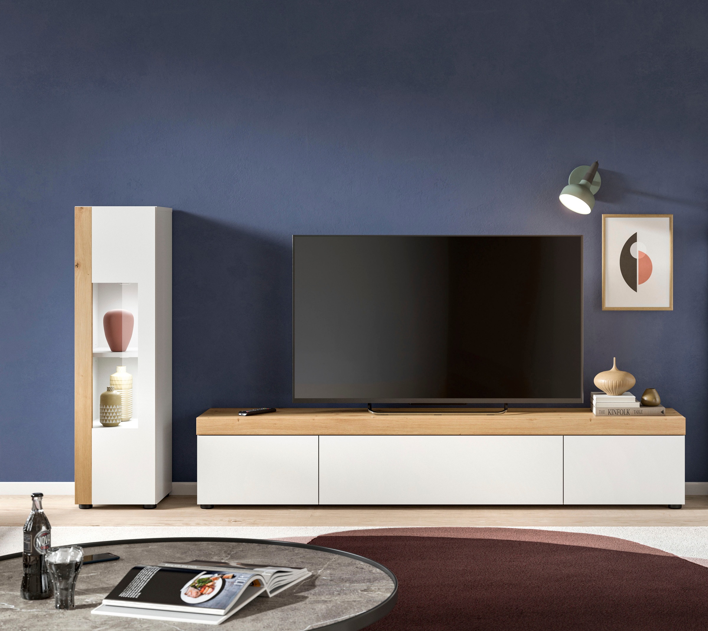 INOSIGN Wohnwand »Svala, Breite 180 cm, Wohnkombination«, (Set, 2 St.), stehend u. hängend montierbar,Vitrinenschrank, Lowboard