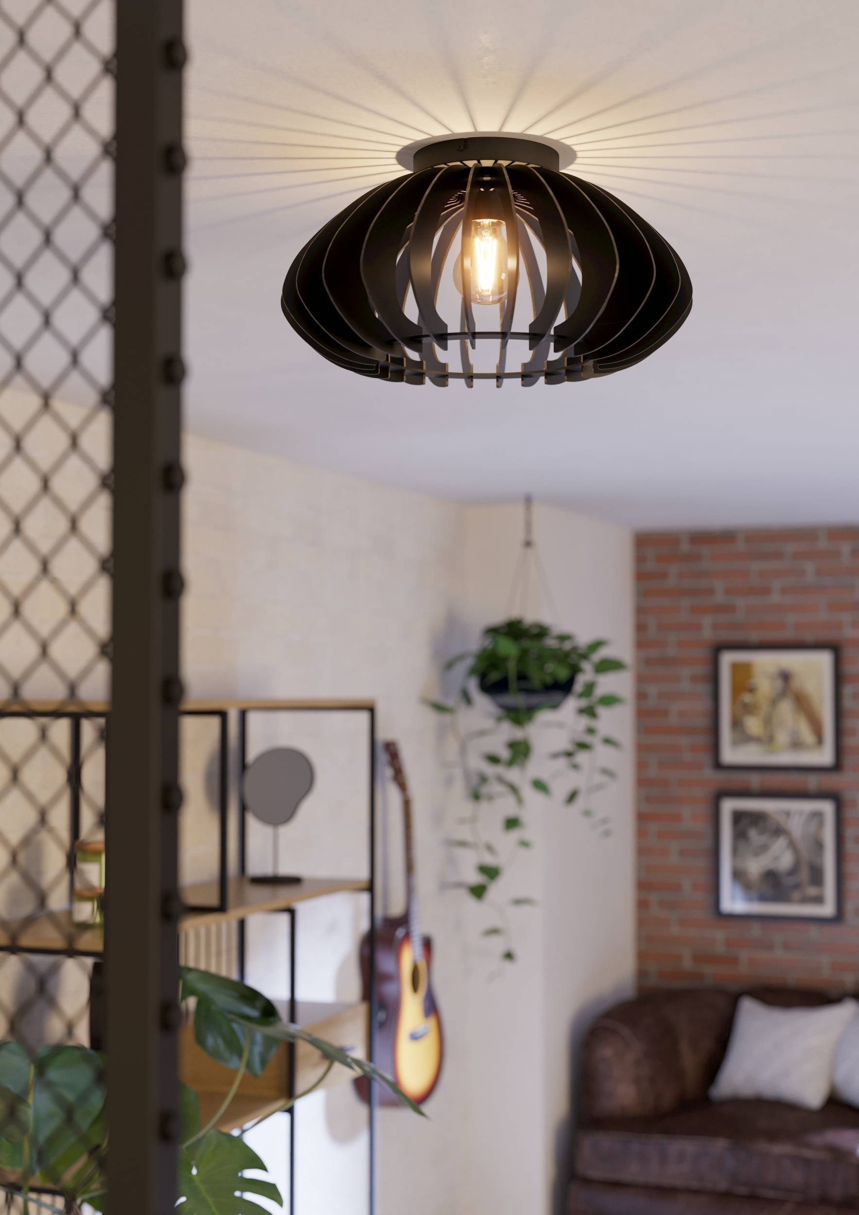 EGLO Deckenleuchte »Cossano Deckenlampe, Vintage, Retro, Japandi,  E27, Flurlampe, Lampe« E27 1 Stk. Wand-/Deckenleuchte - H23,5 x Ø45 cm - schwarz - 1X40W exkl.