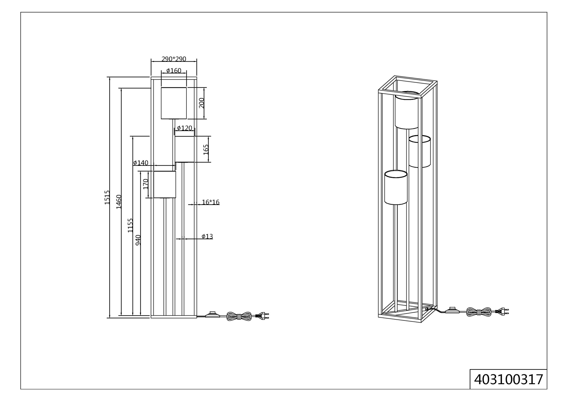 TRIO Leuchten Stehlampe »ROSS, Stehleuchte 3-flammig exkl 3xE27 max 25W Flur Wohnzimmer«, 3 flammig, Leuchtmittel E27 | Leuchtmittel wechselbar, Stehlampe 153 cm mit Fußschalter, Stoffschirme Leuchtmittel wechselbar
